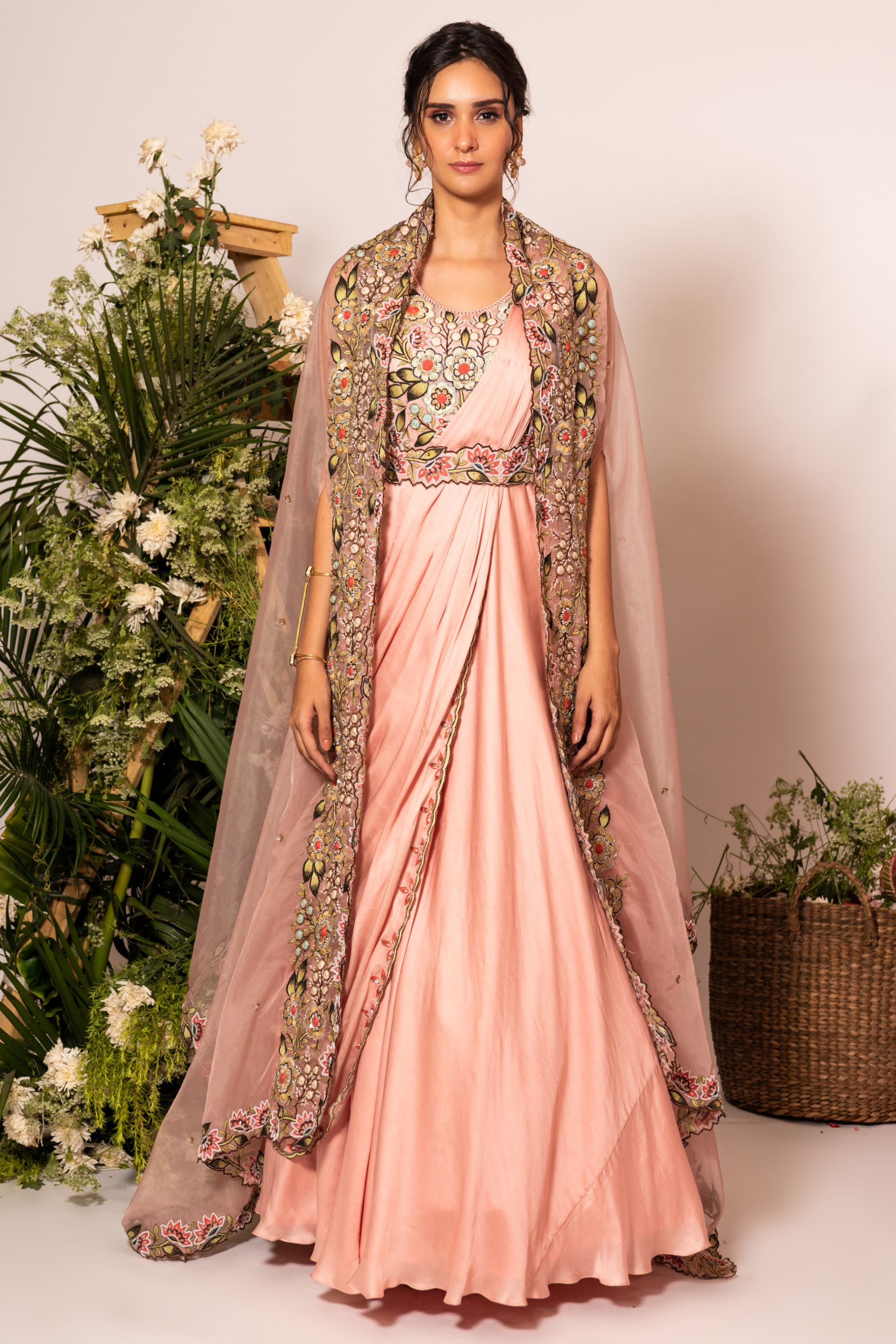 pink embroidered gown
