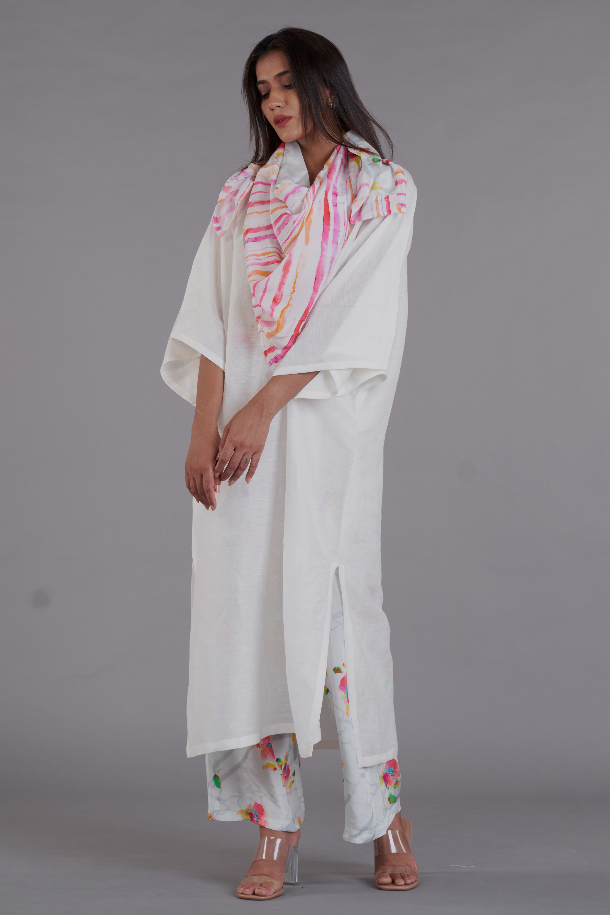 White Kimono Kurta Set