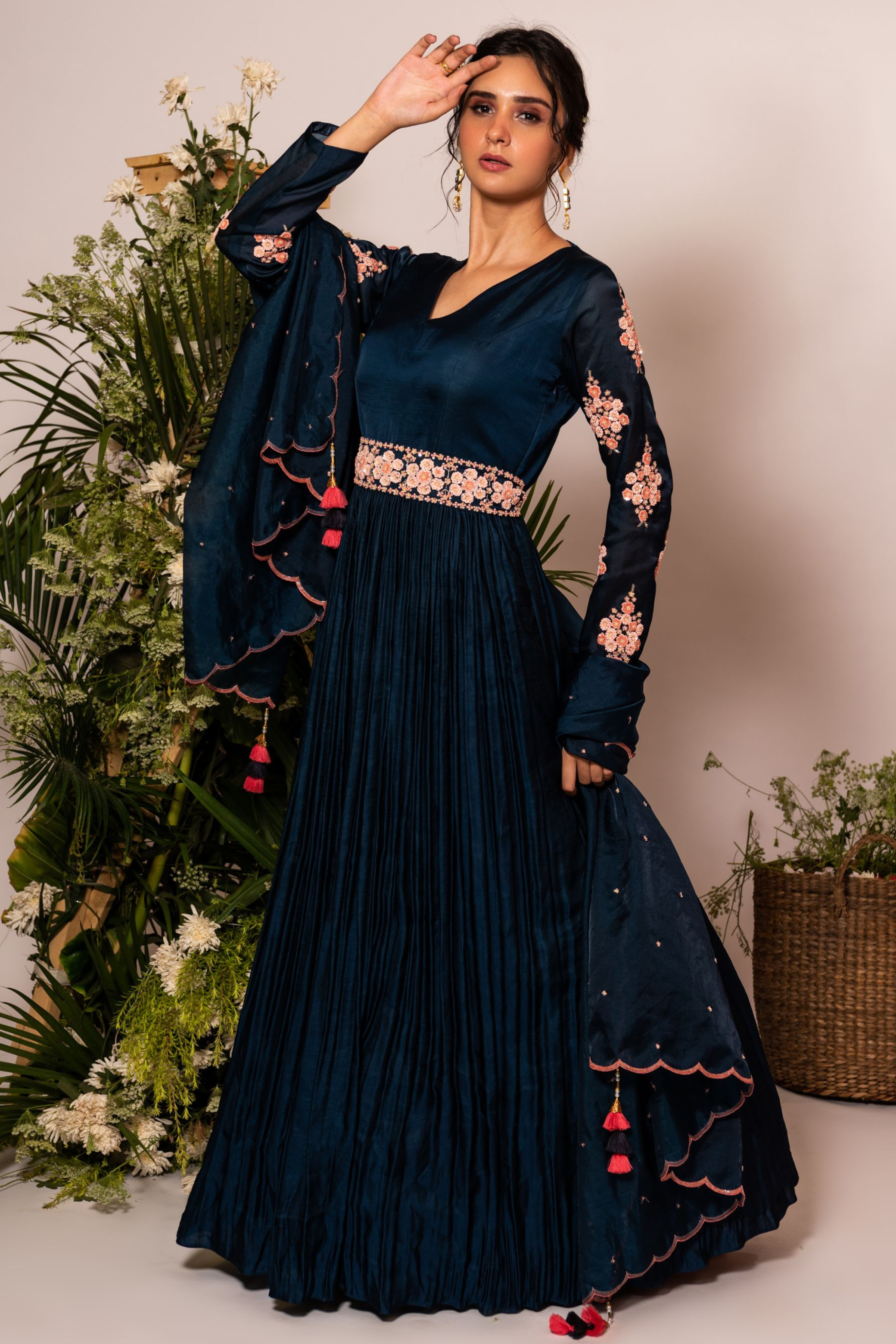 blue anarkali set with embroidery 