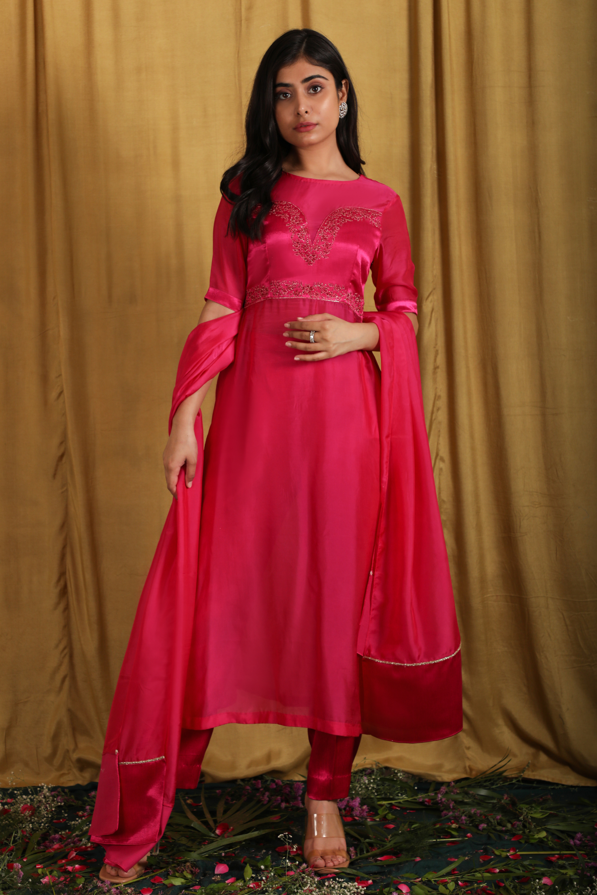 Pink Silk Embroidered Suit Set