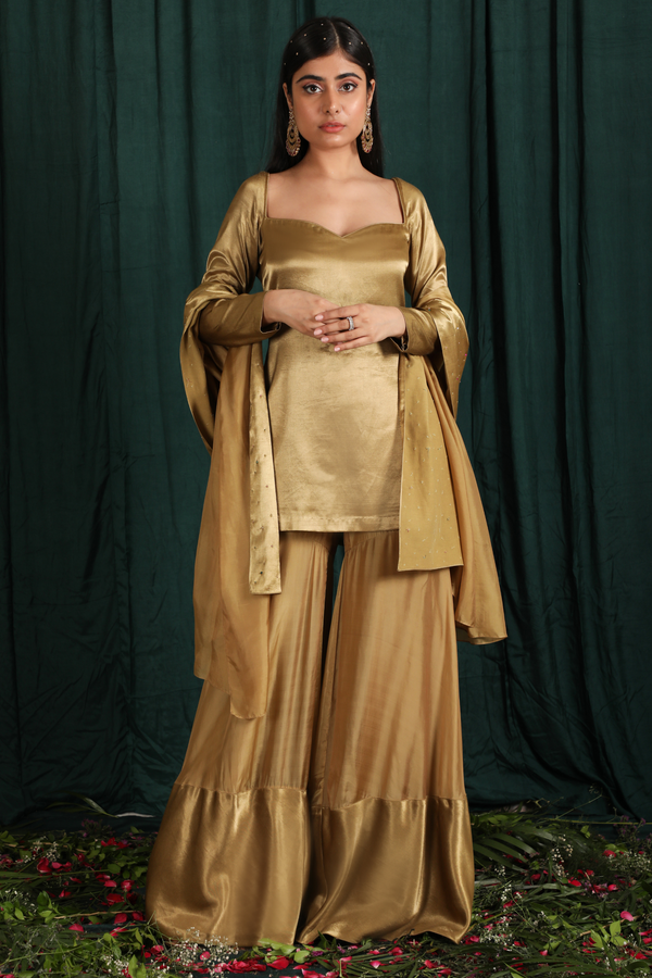 Golden Silk Gharara Set