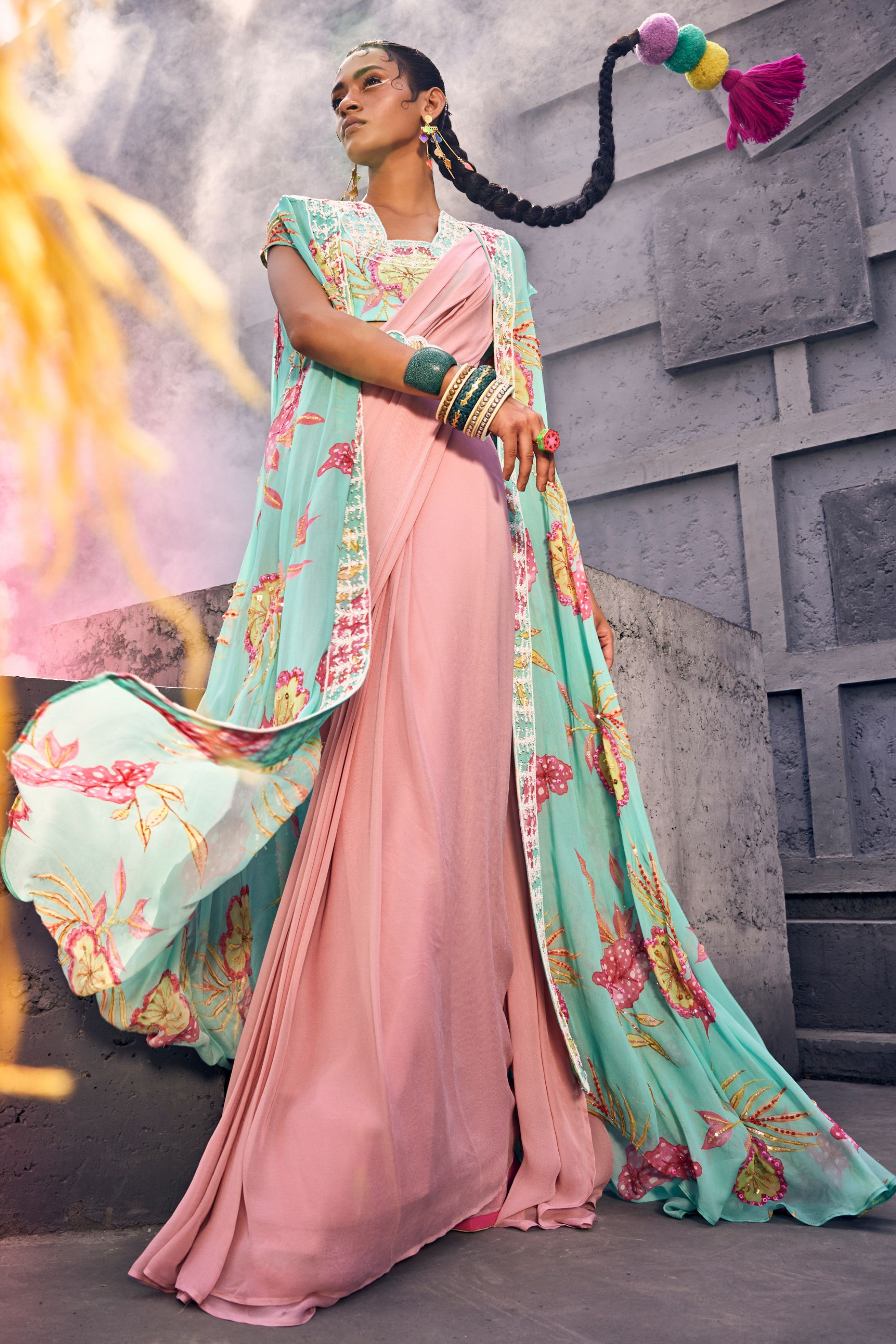 Drape Saree with Cape and Bustier