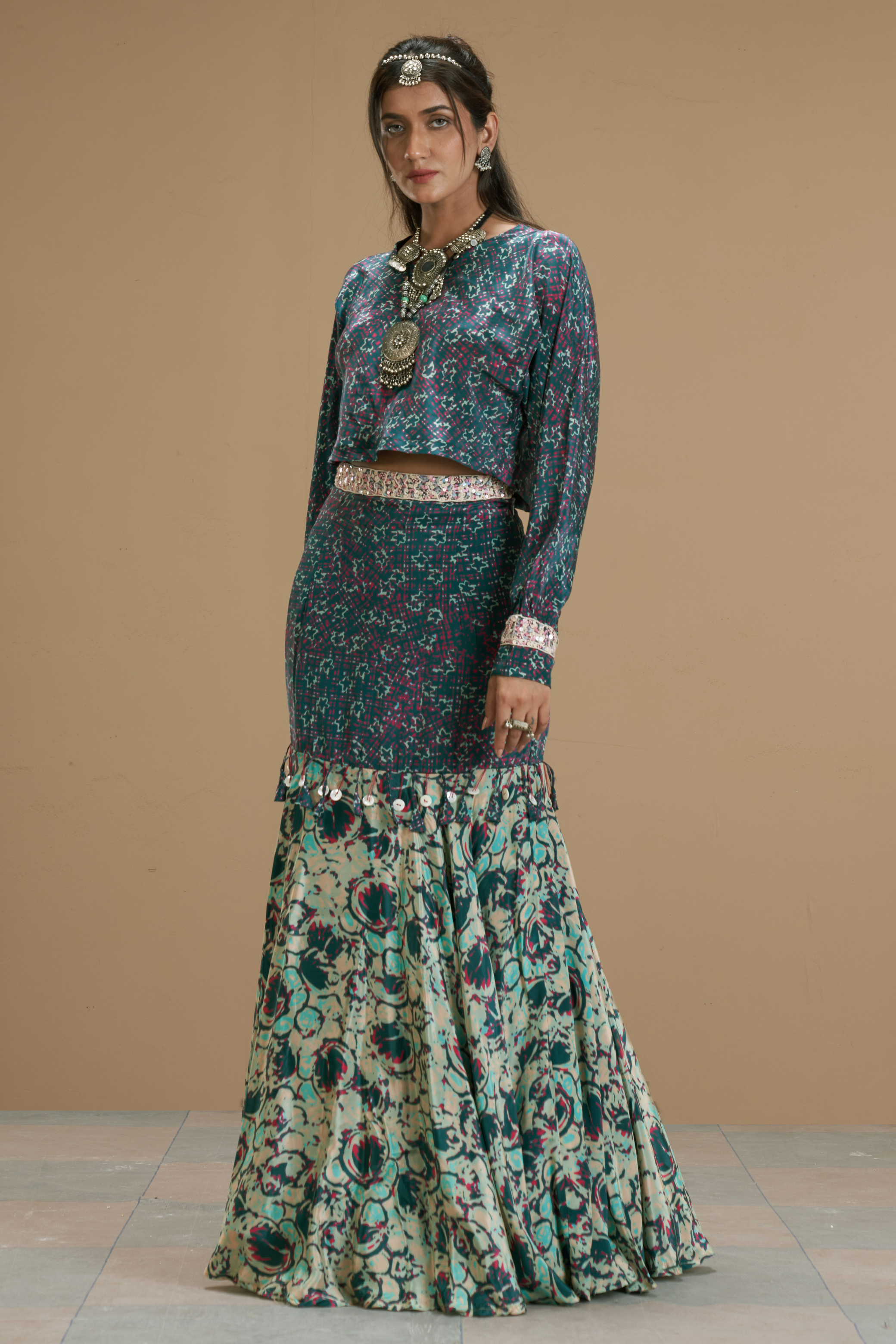 Printed Skirt Set with Boxy Fit Top