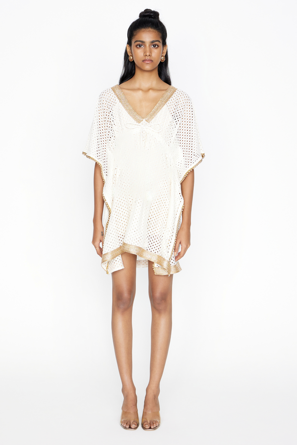 Cream and Golden Lace Kaftan