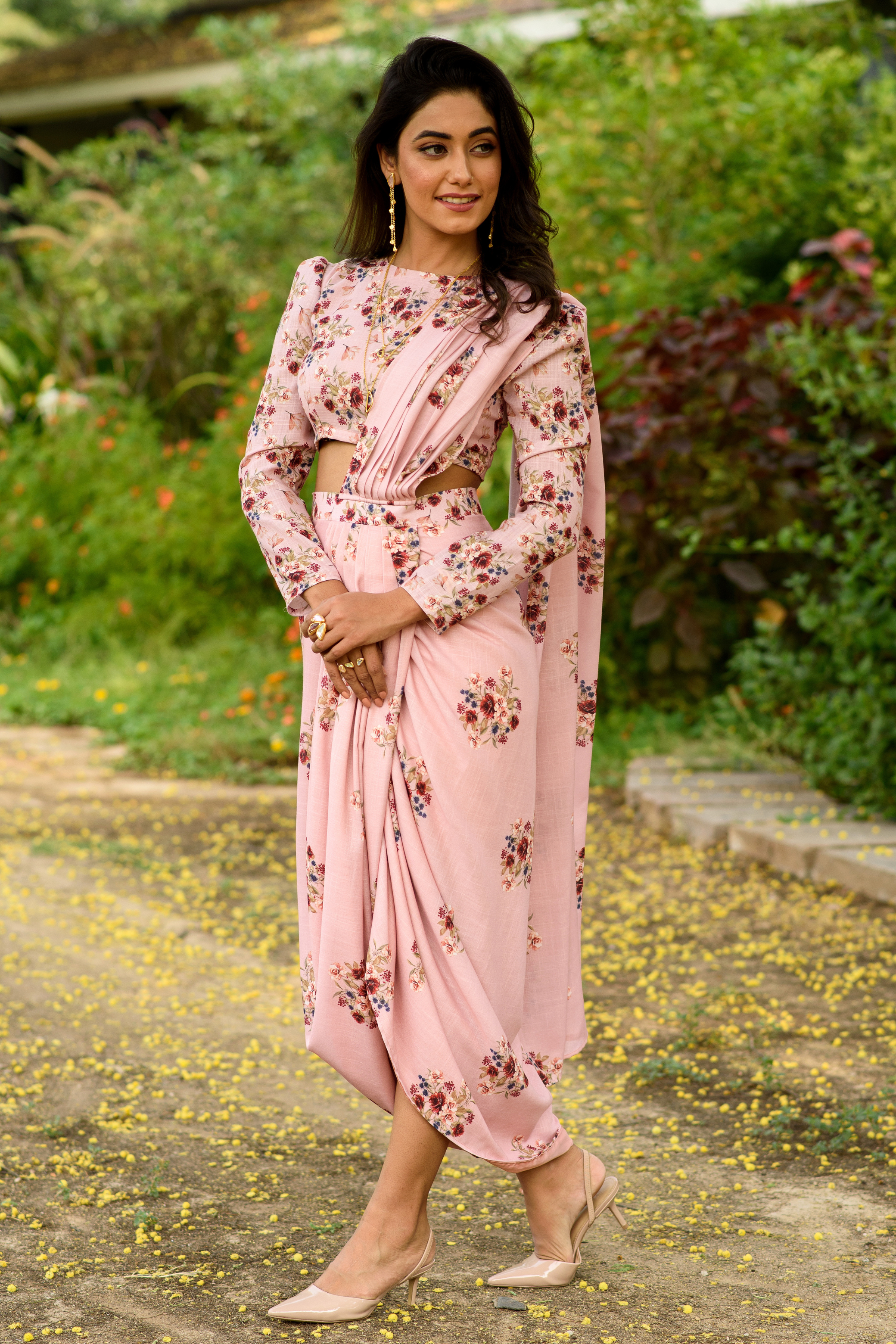 Pre draped saree with top