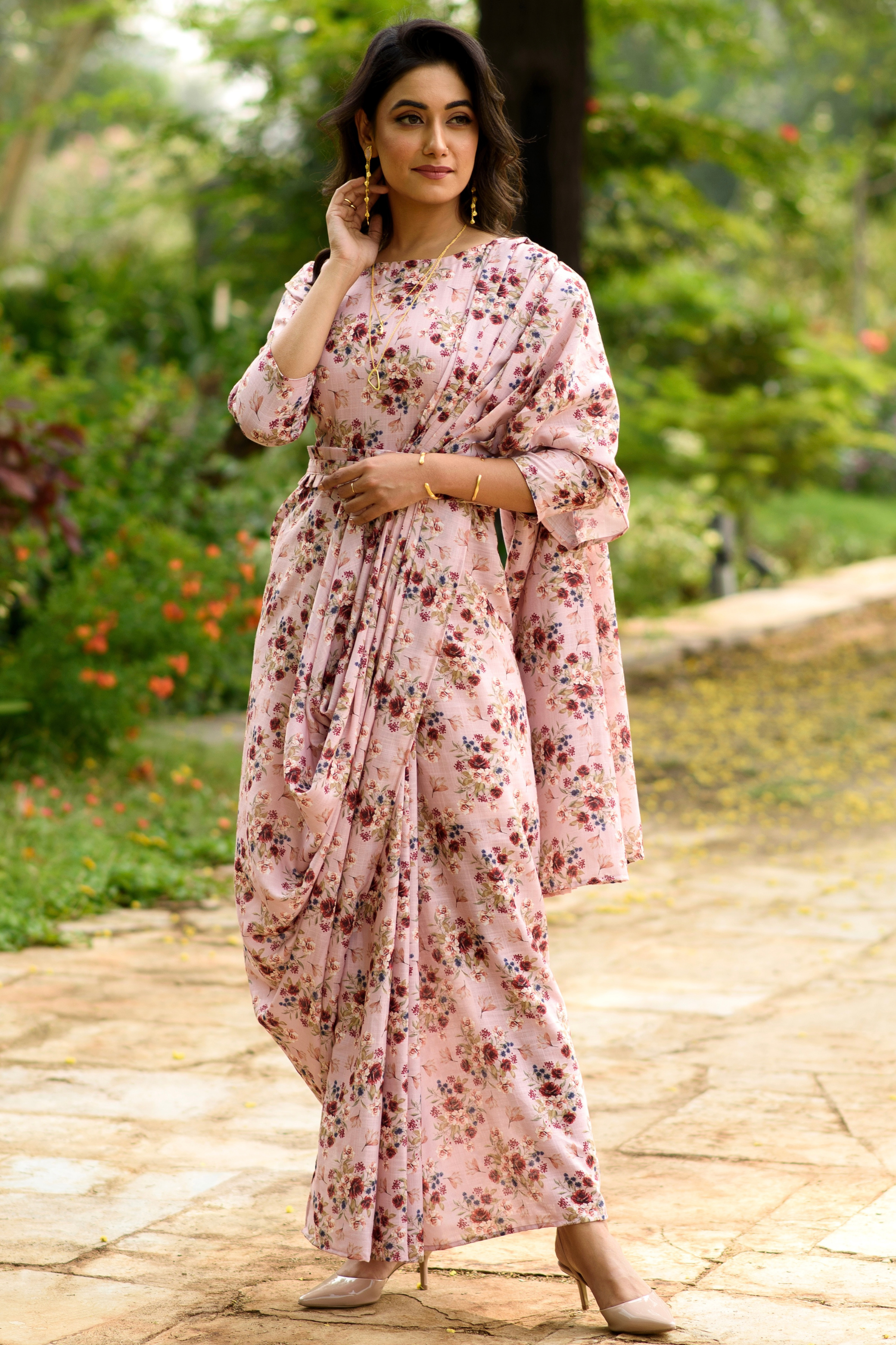 dress with pre draped saree