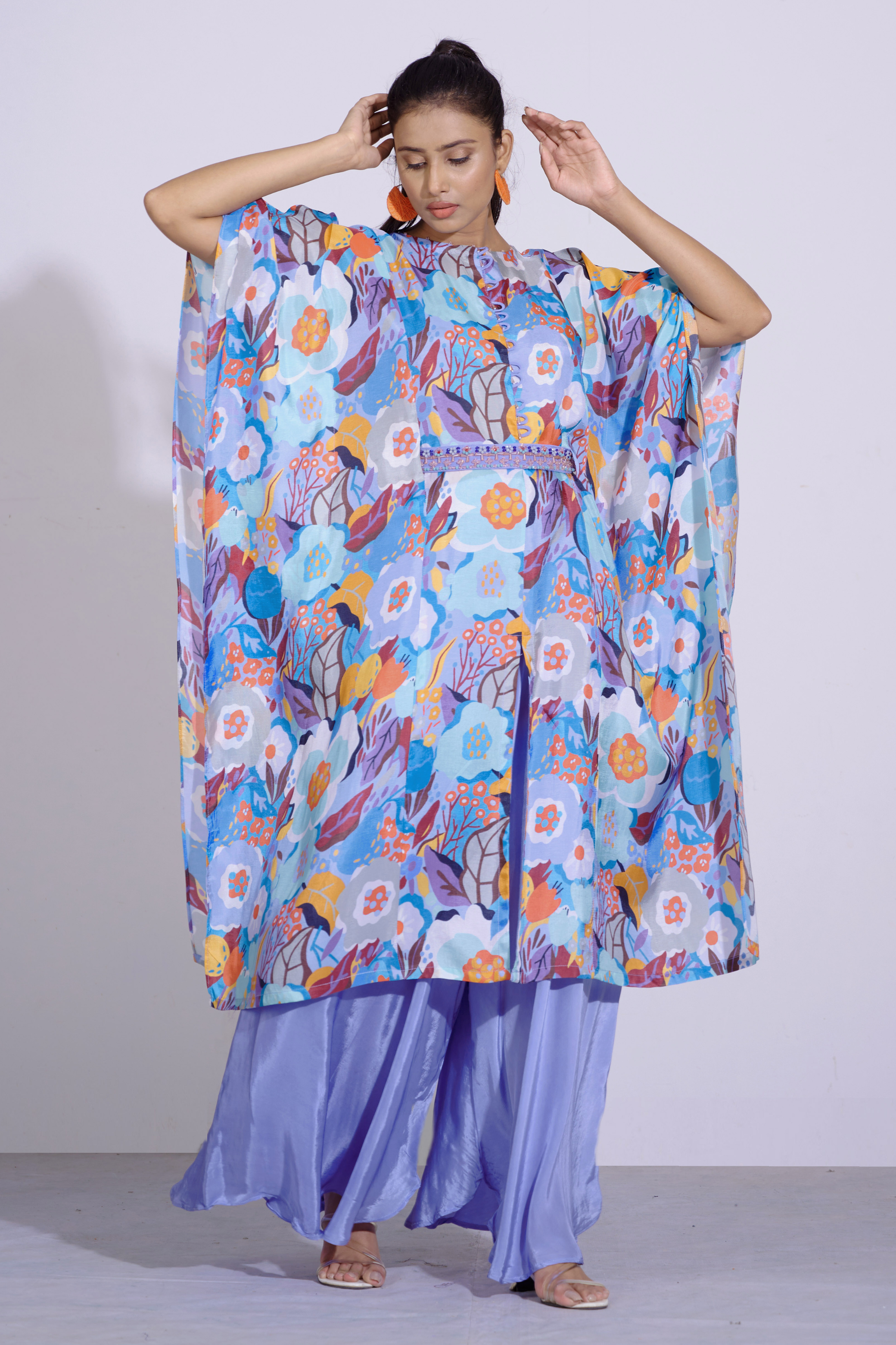 Floral Kaftan with Flared Pants