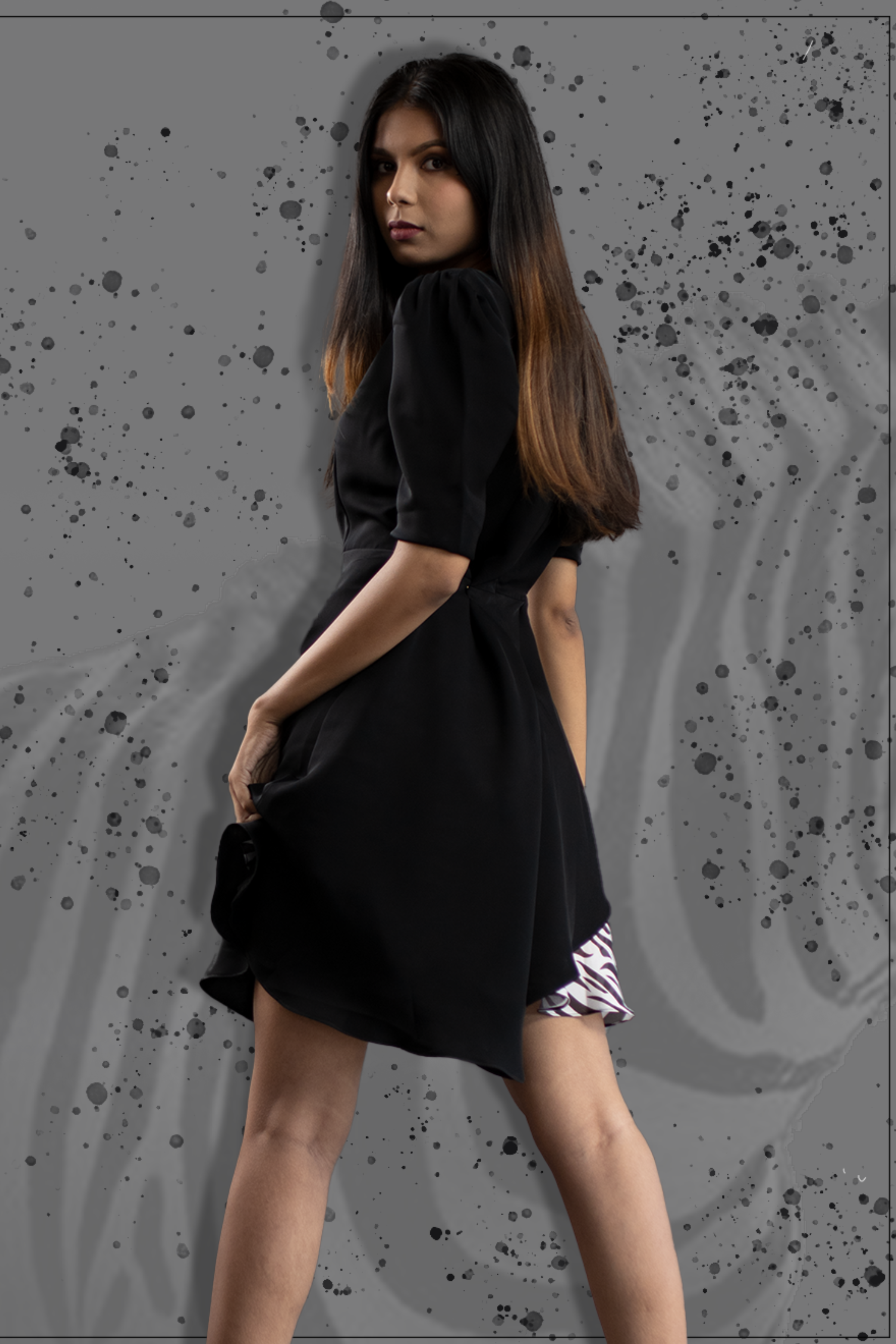 Dress with printed skirt