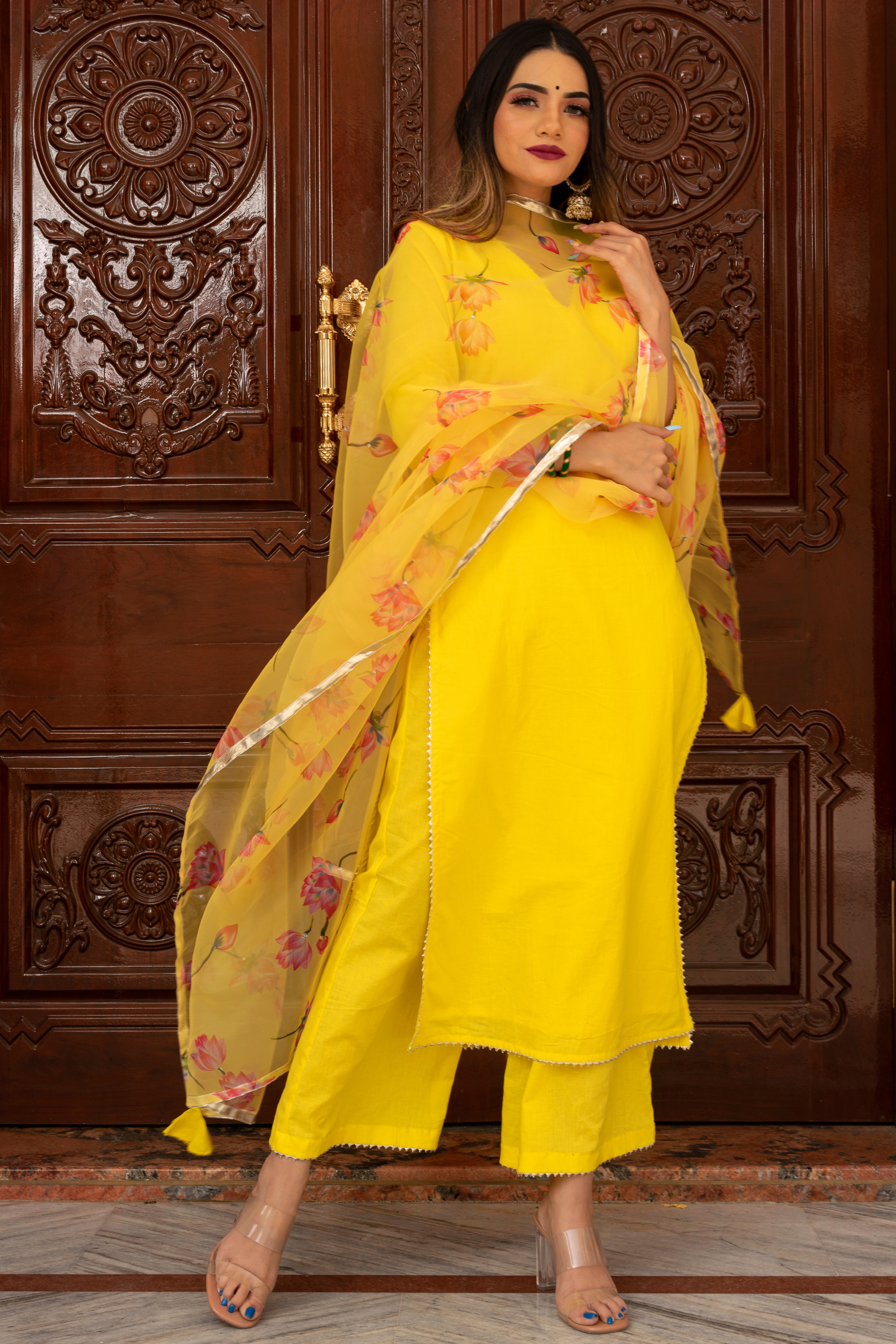 women yellow suit for haldi function