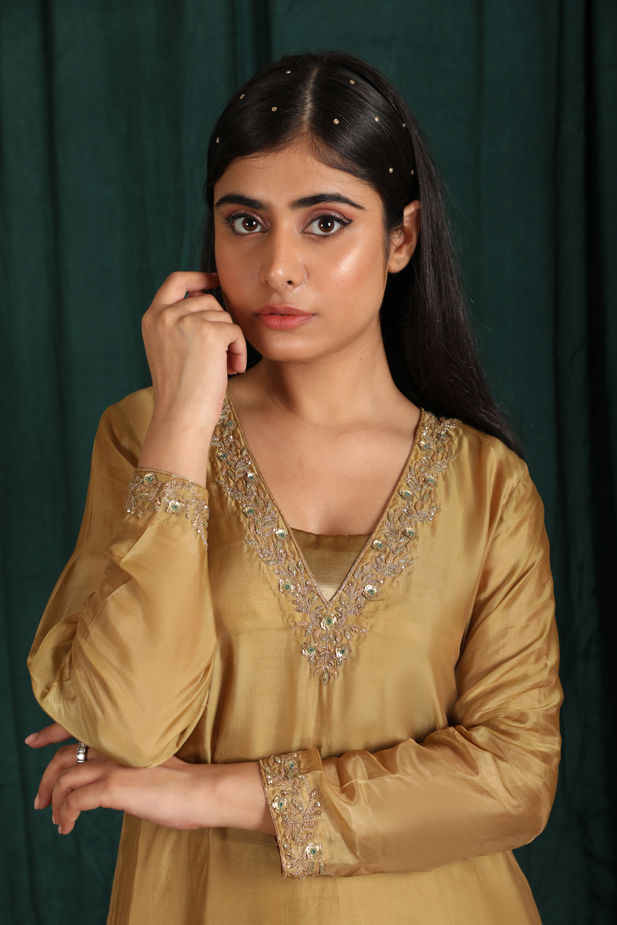 Golden Silk Embroidered Suit Set
