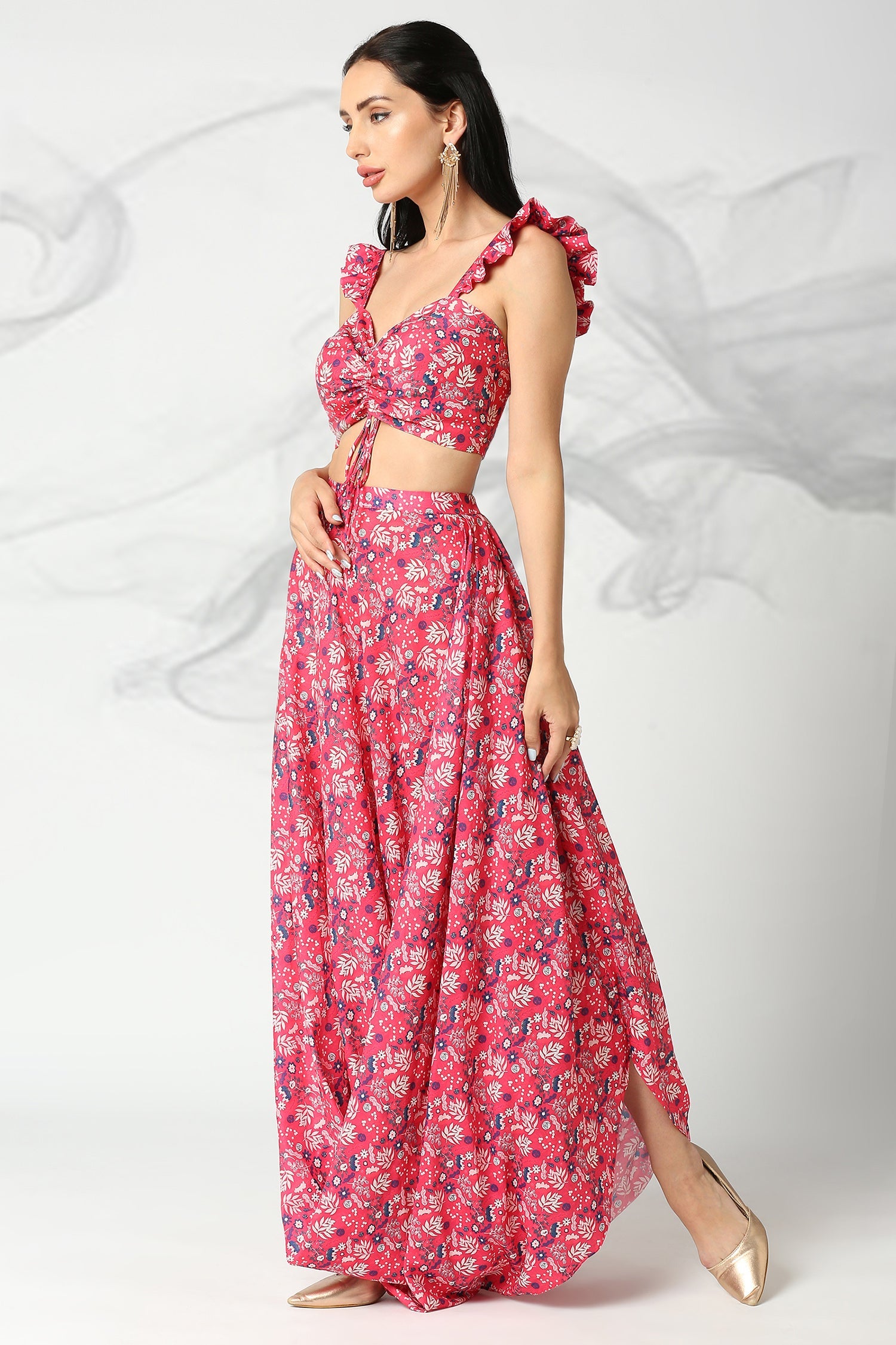 Cherry Red Floral Printed Co-ord Set
