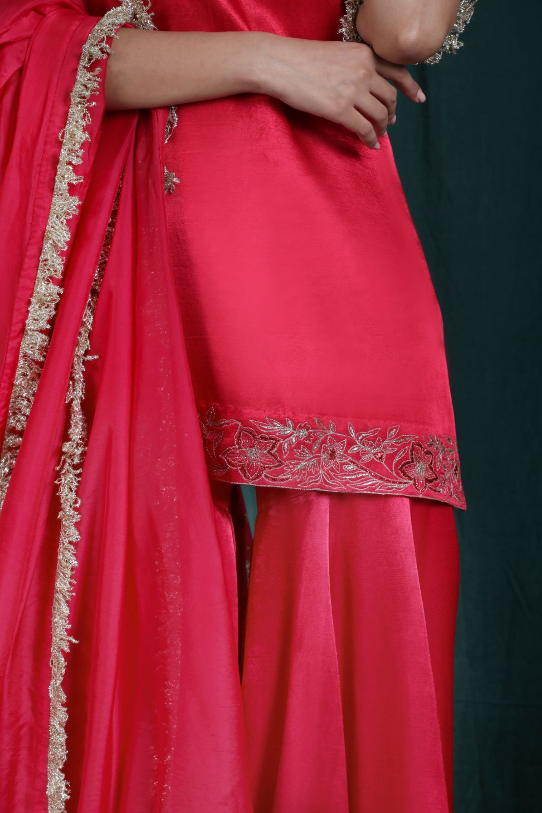 Red Embroidered Gharara Set