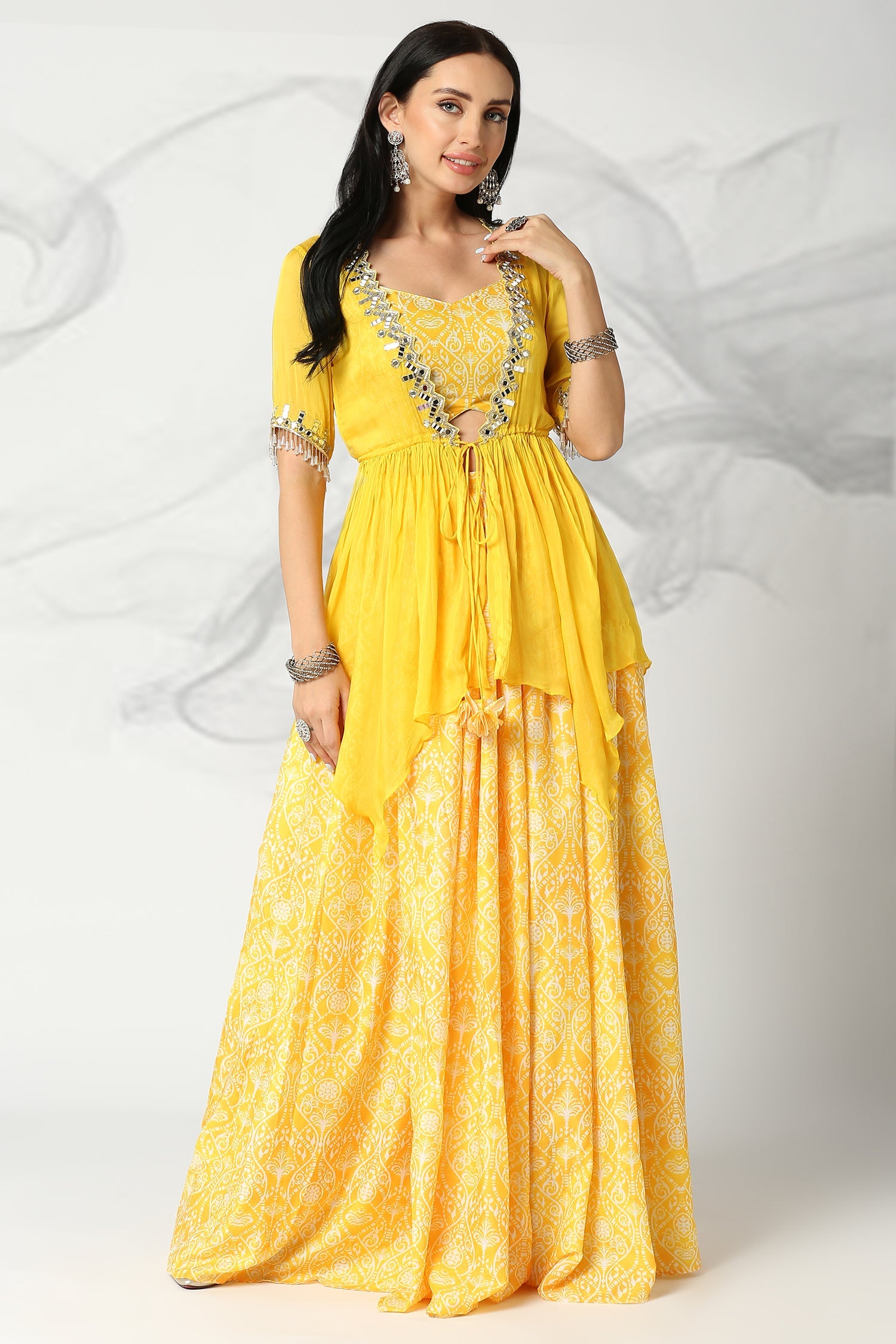 Canary Yellow Printed and Embroidered Lehenga