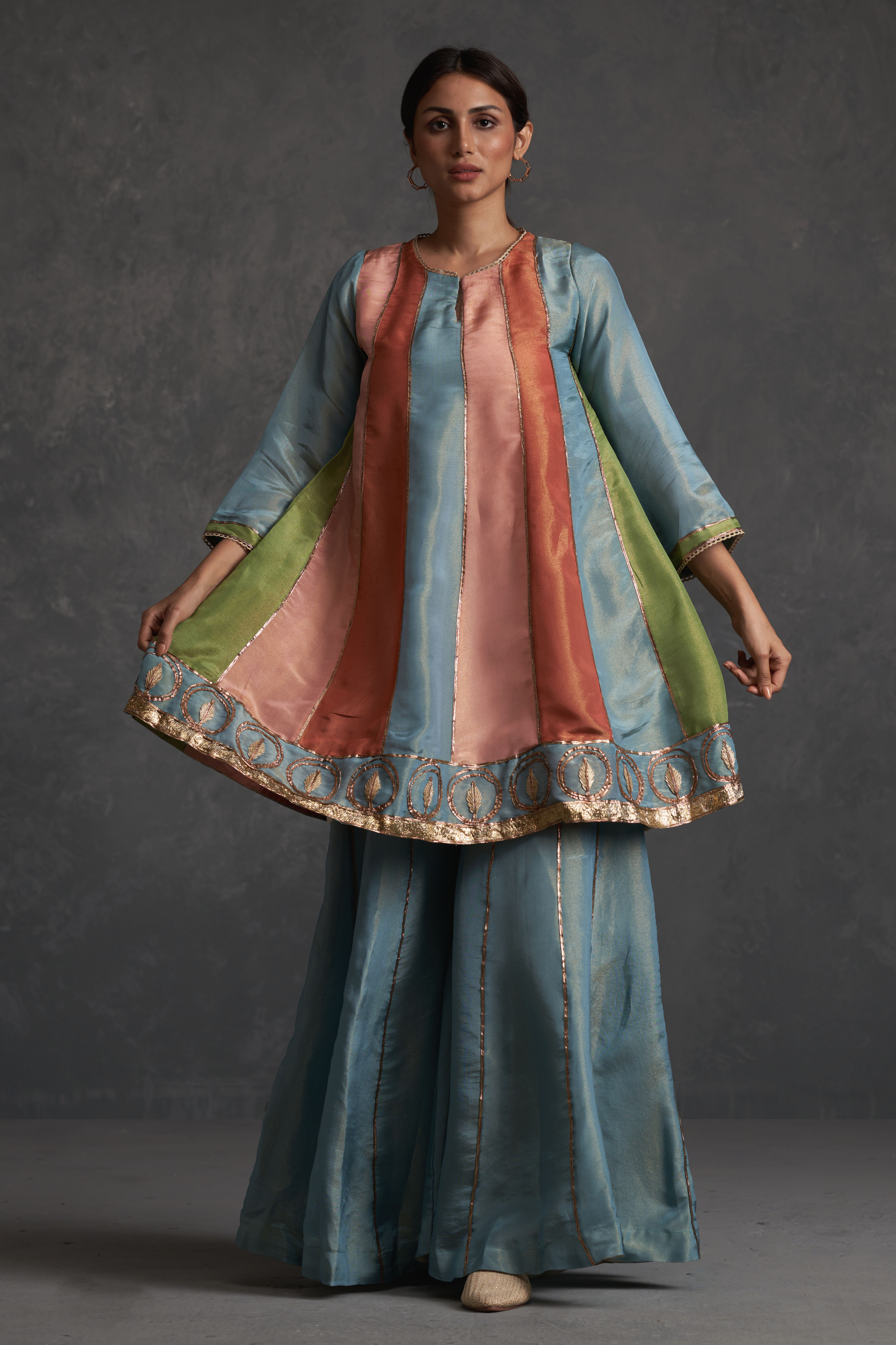 Multi Coloured Short Anarkali Set with Sharara