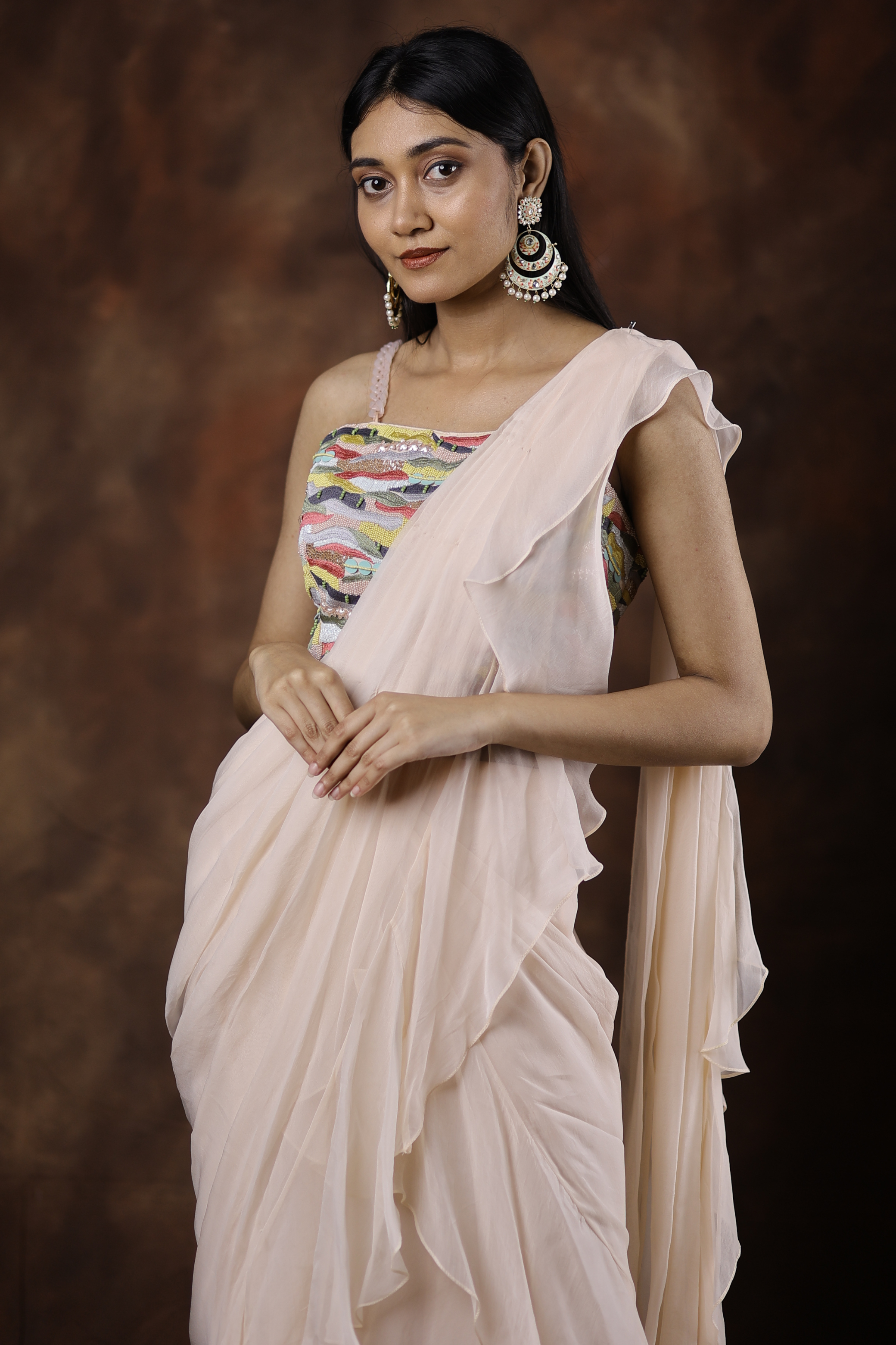 pre stitched saree with blouse