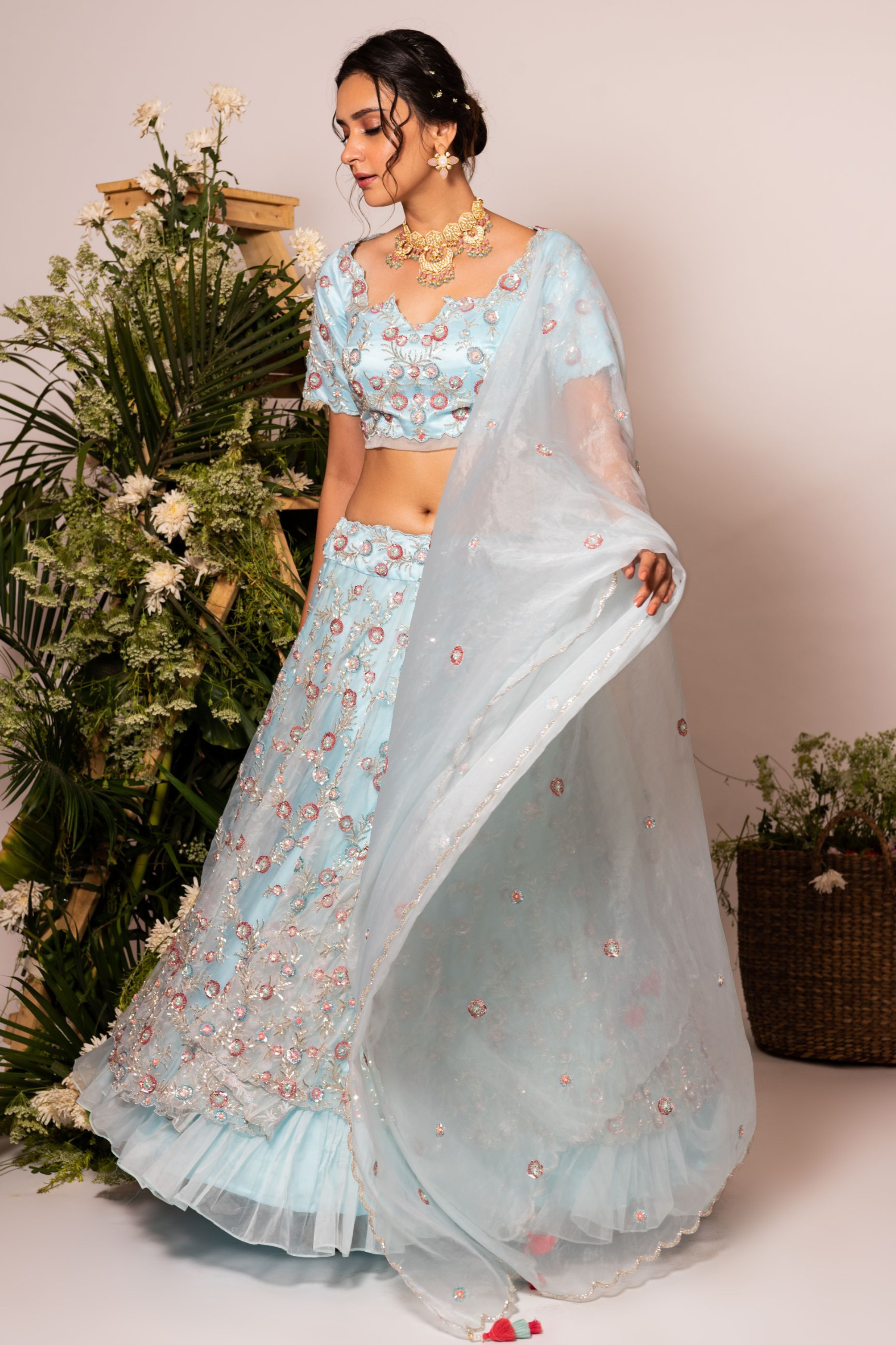 lehenga with flower embroidery 