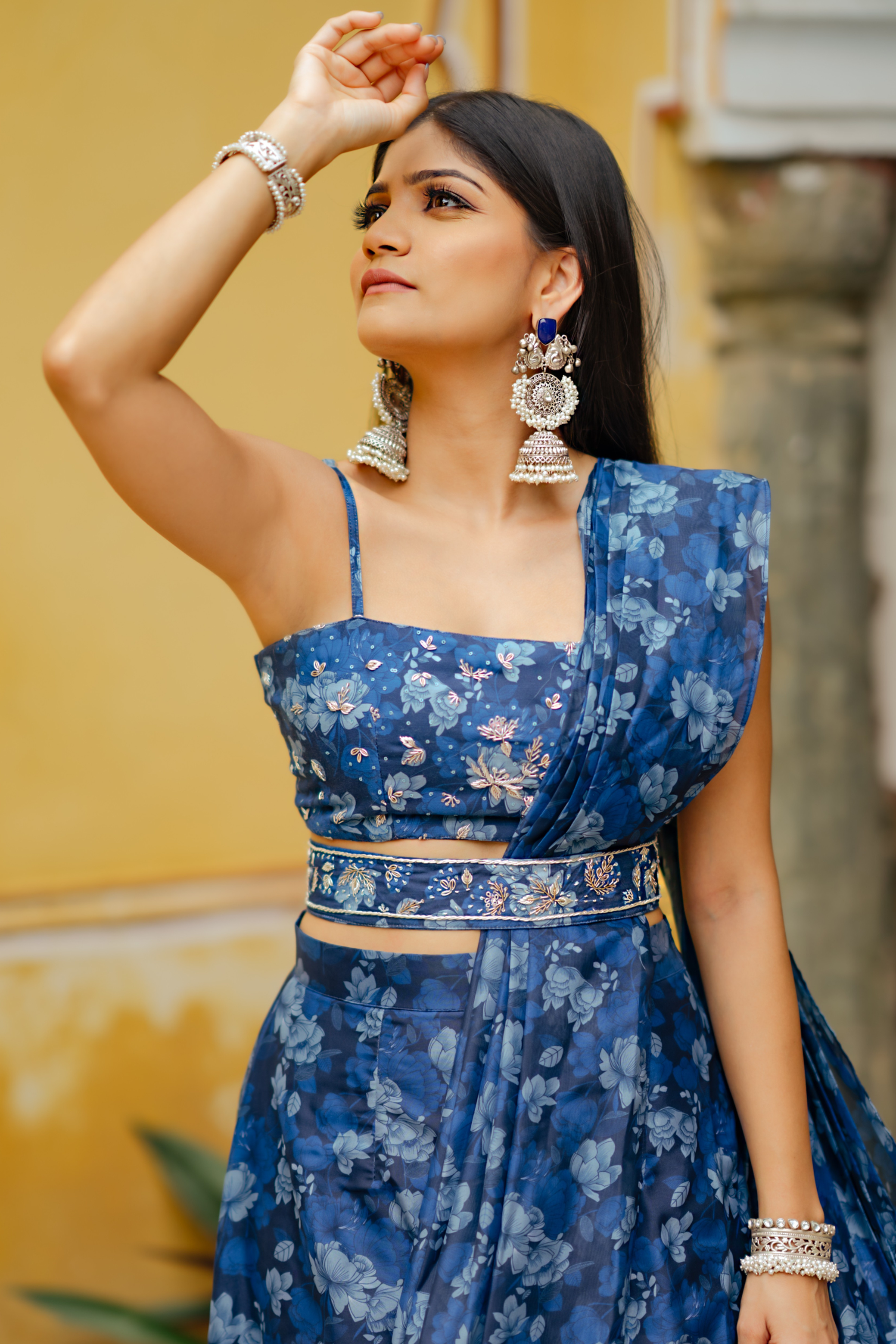 Midnight Blue Ruffle Saree with Blouse