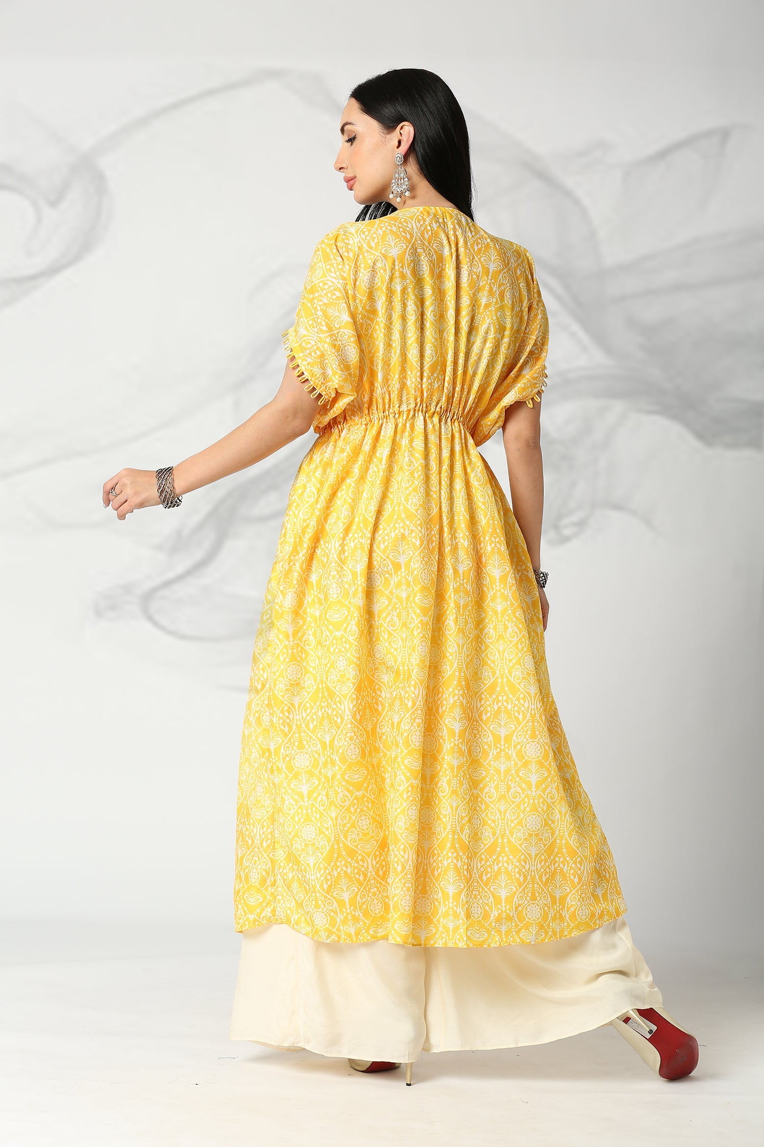 Canary Yellow Printed and Embroidered Cape Set