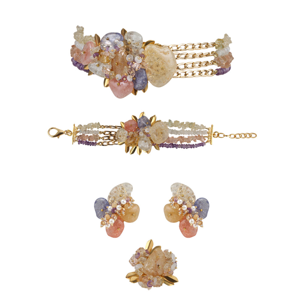 Multicolour contemporary stone studded gold plated chocker set