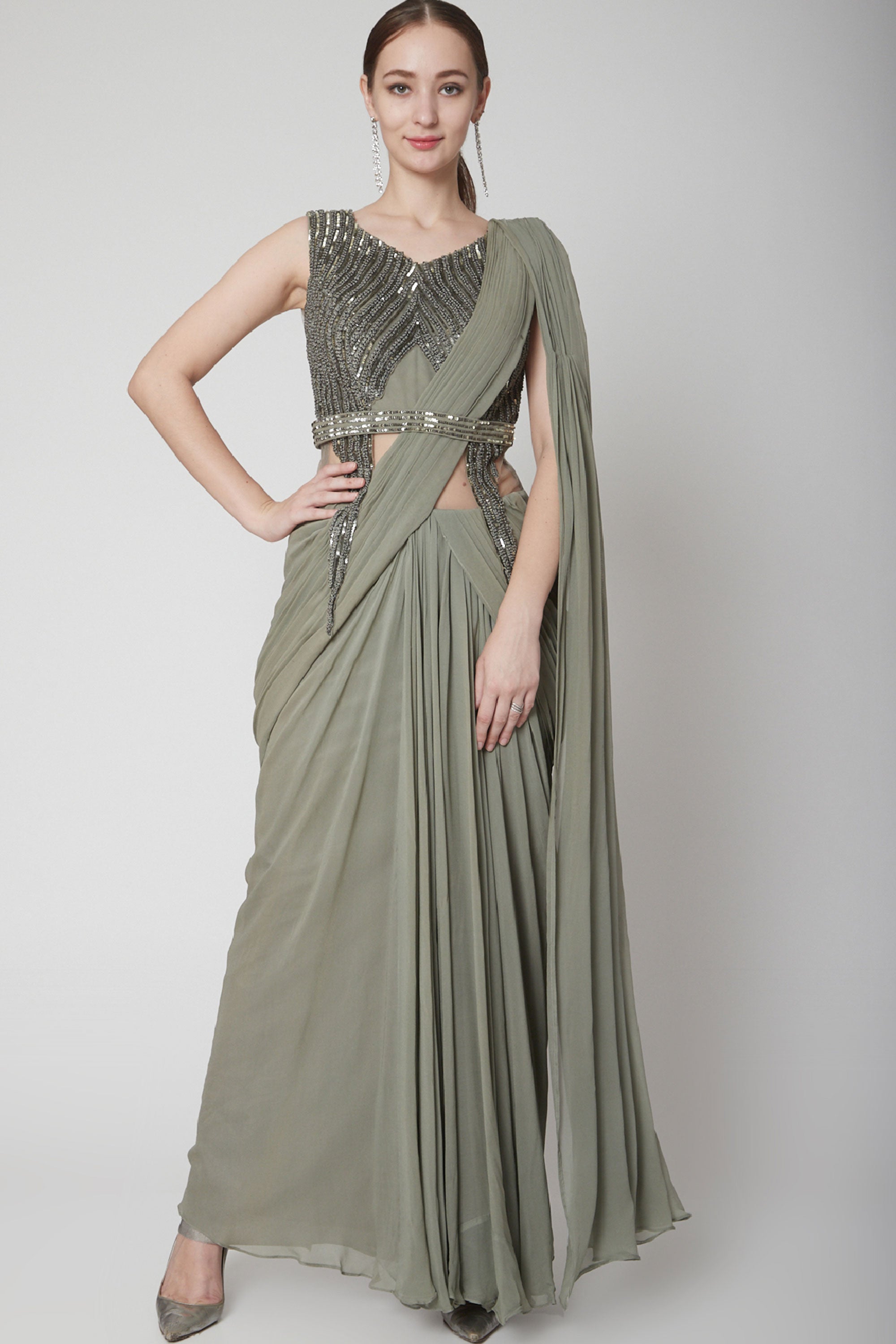 drape saree is made of Georgette.