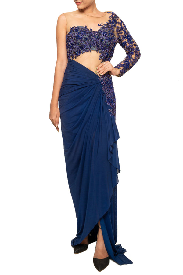 One sleeve draped saree gown