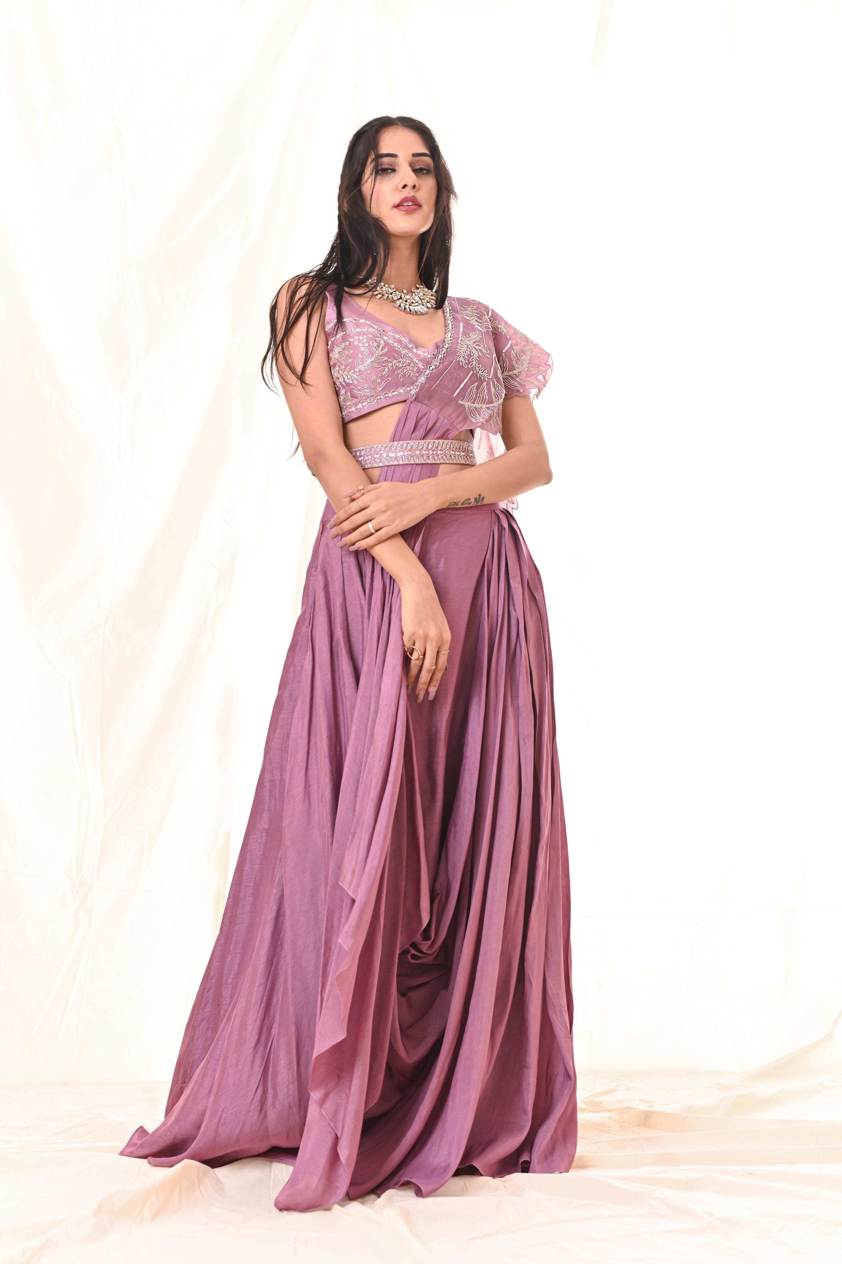 saree with blouse and waist belt