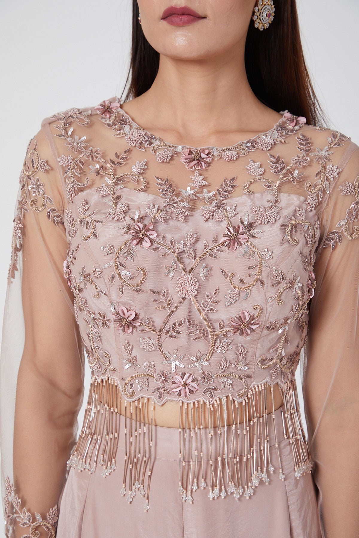 embroidered back-net top