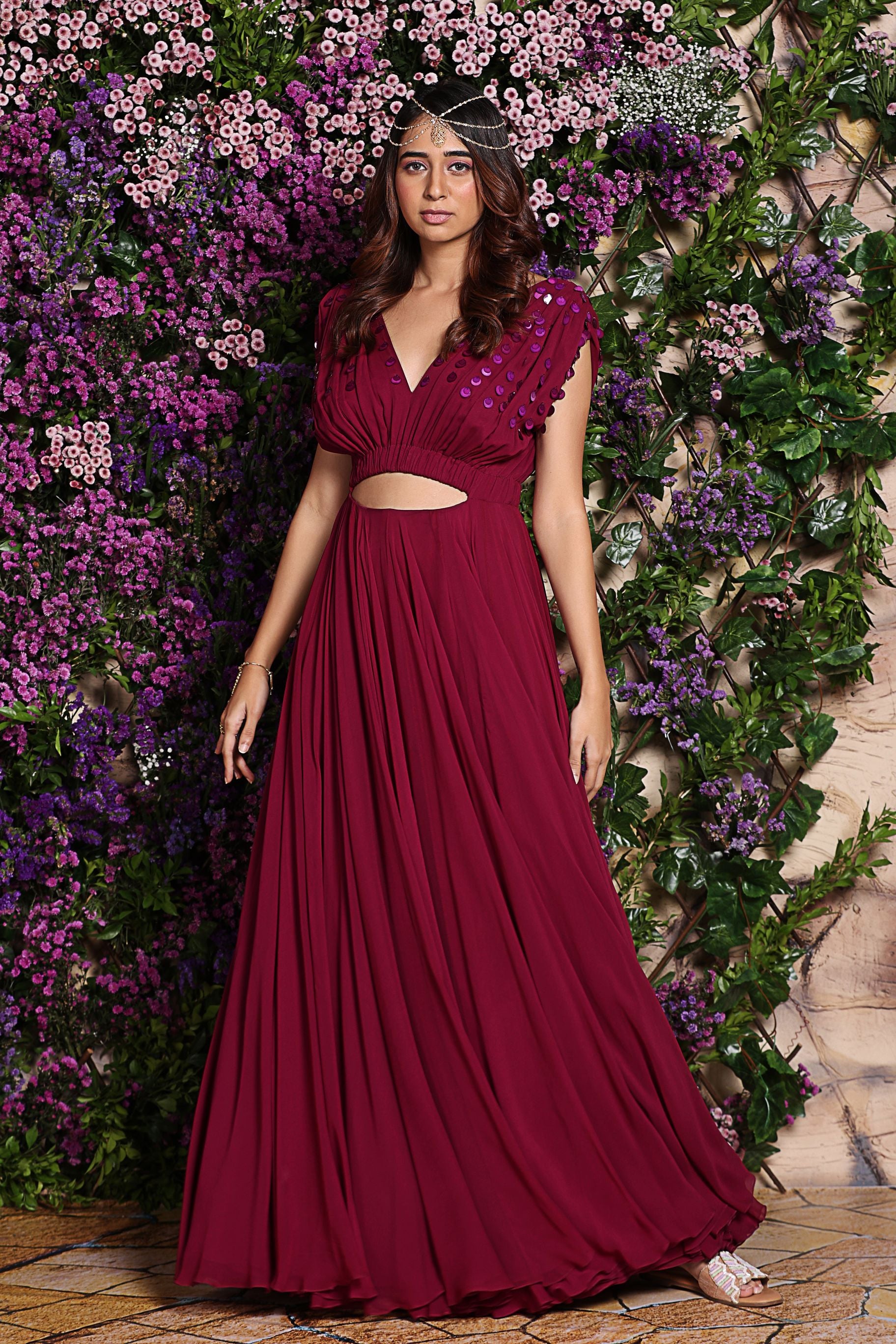 buy wine colour gown online