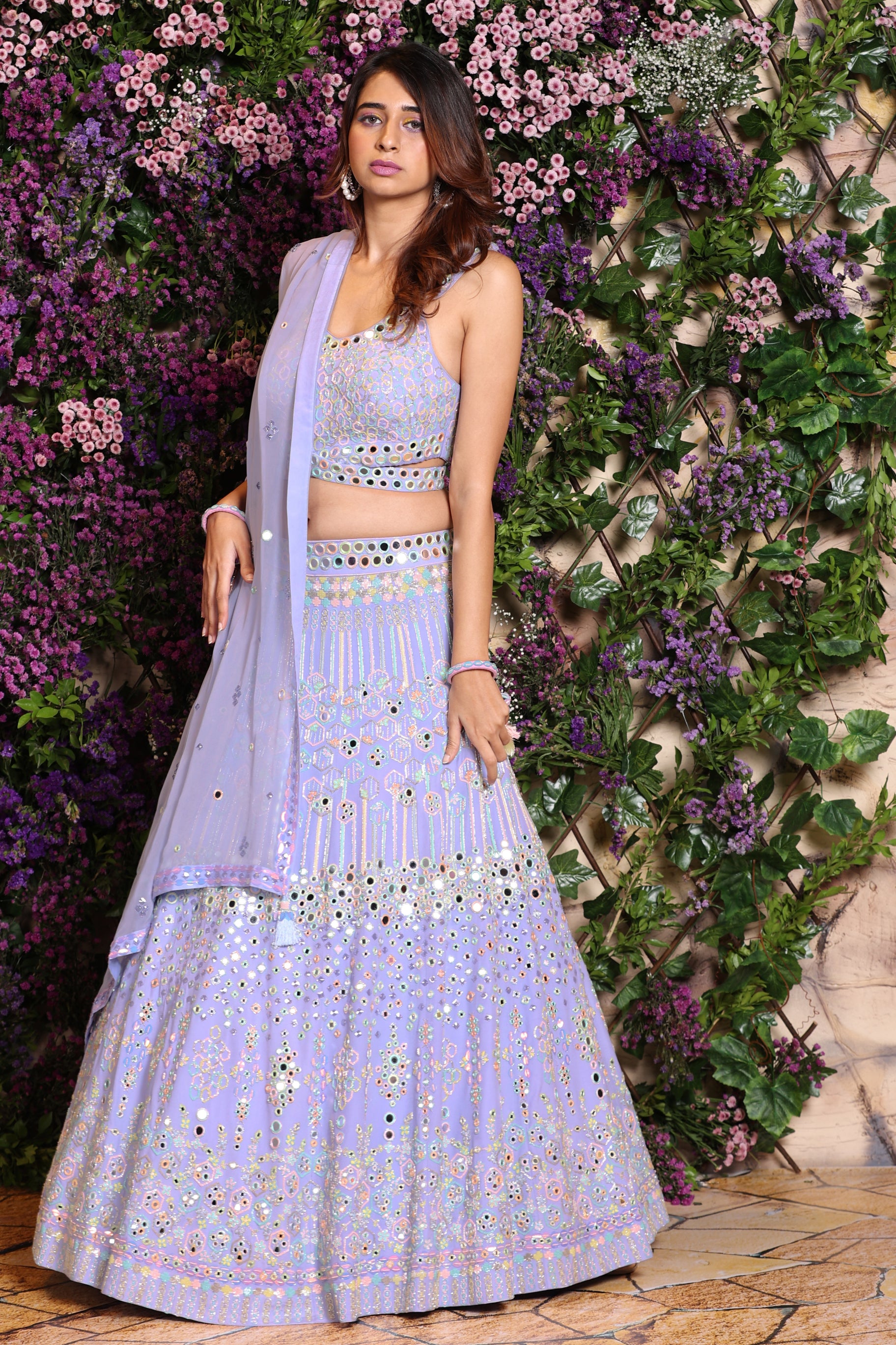 Lilac Lehenga embroidered with mirrors