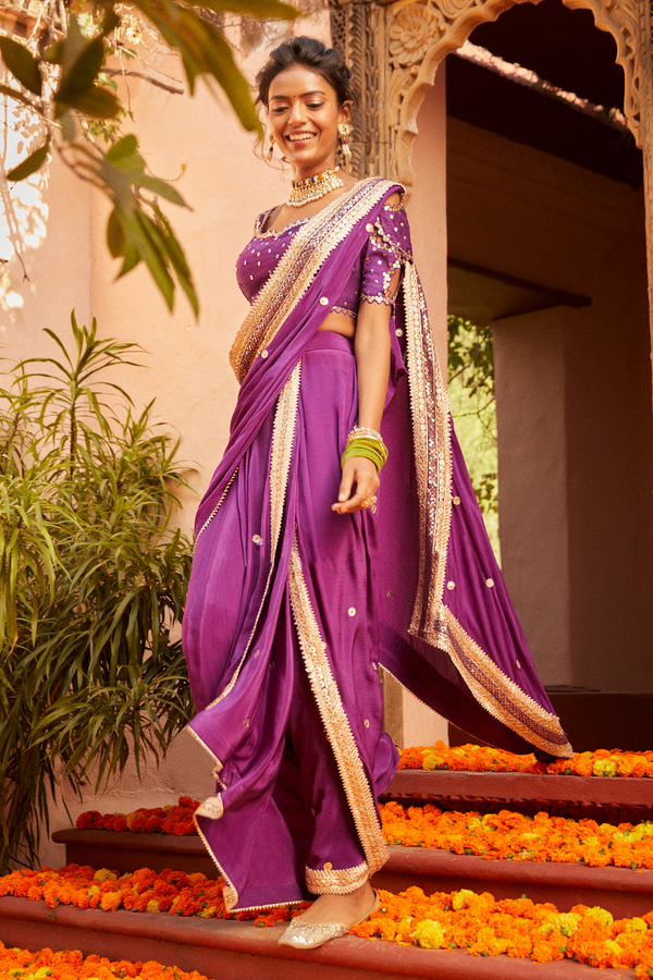 purple drape saree