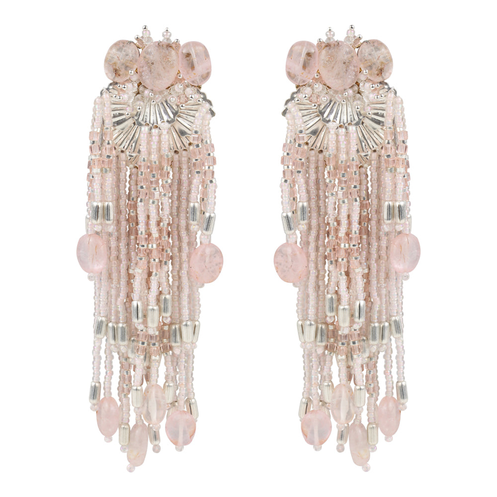 Mow baby pink long handcrafted tassel earrings with rose quartz