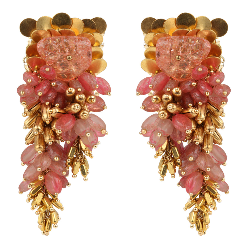 Hot pink stone studed gold plated studs