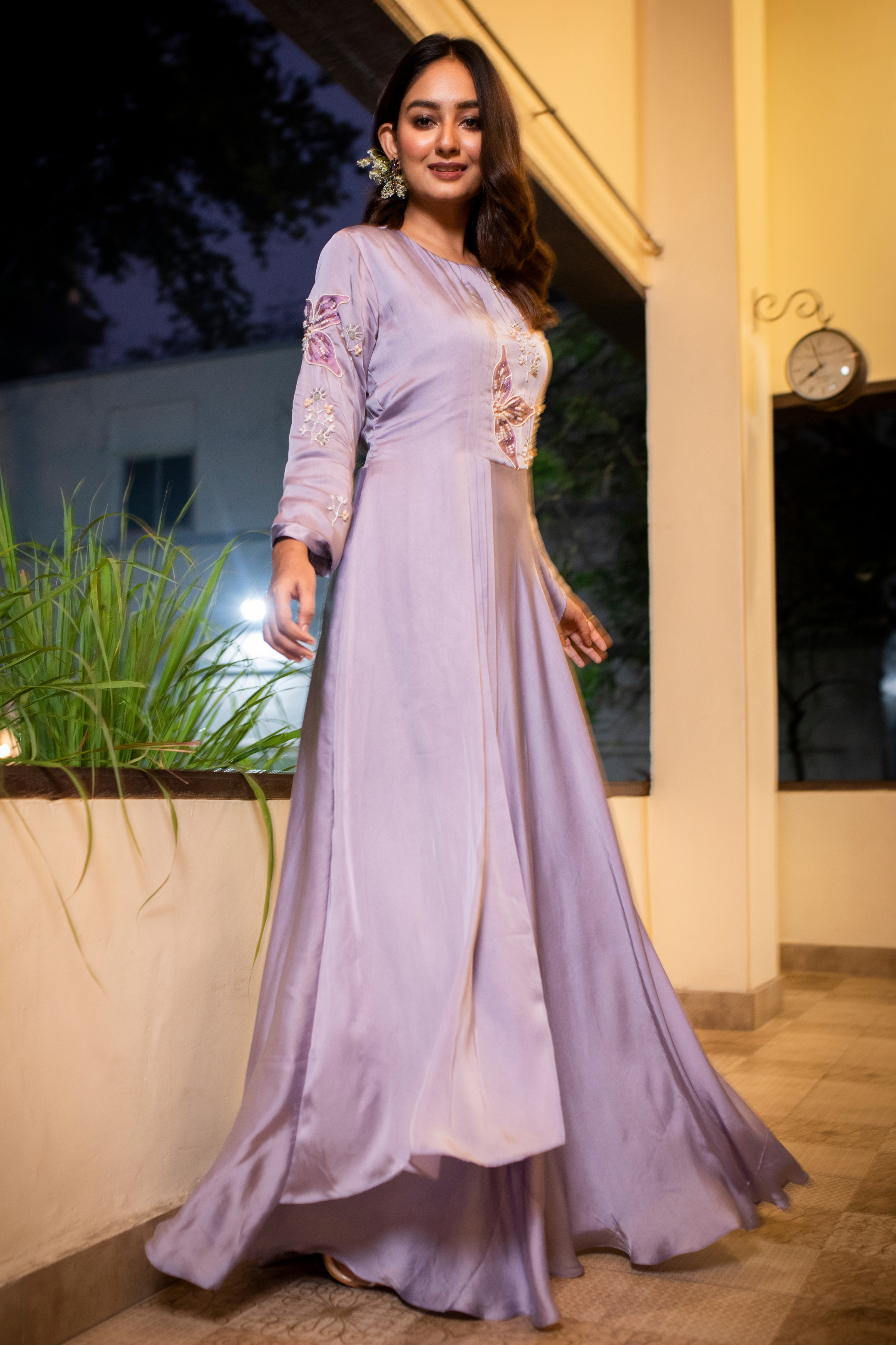Pretty Lavender Satin Georgette Gown