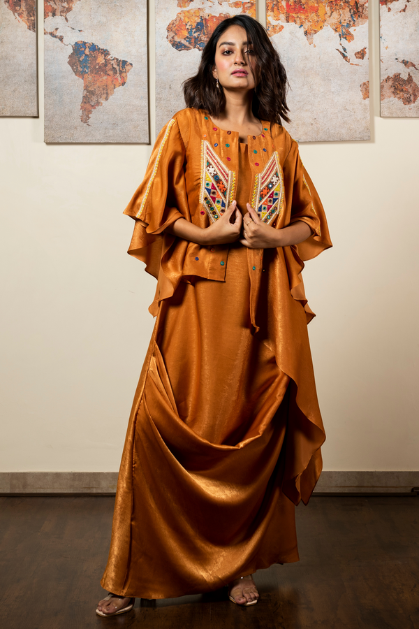 Brown Draped Gown with Jacket