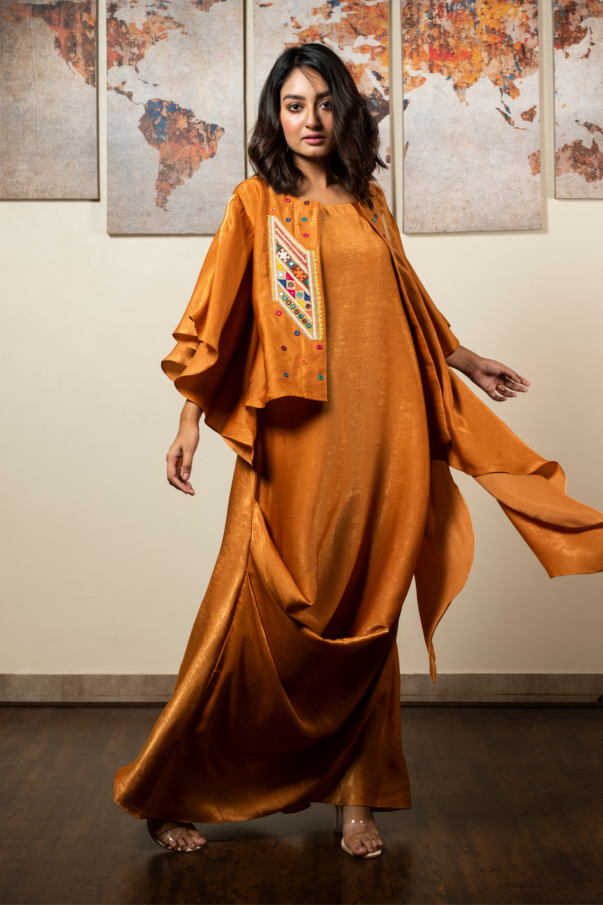Brown Draped Gown with Jacket