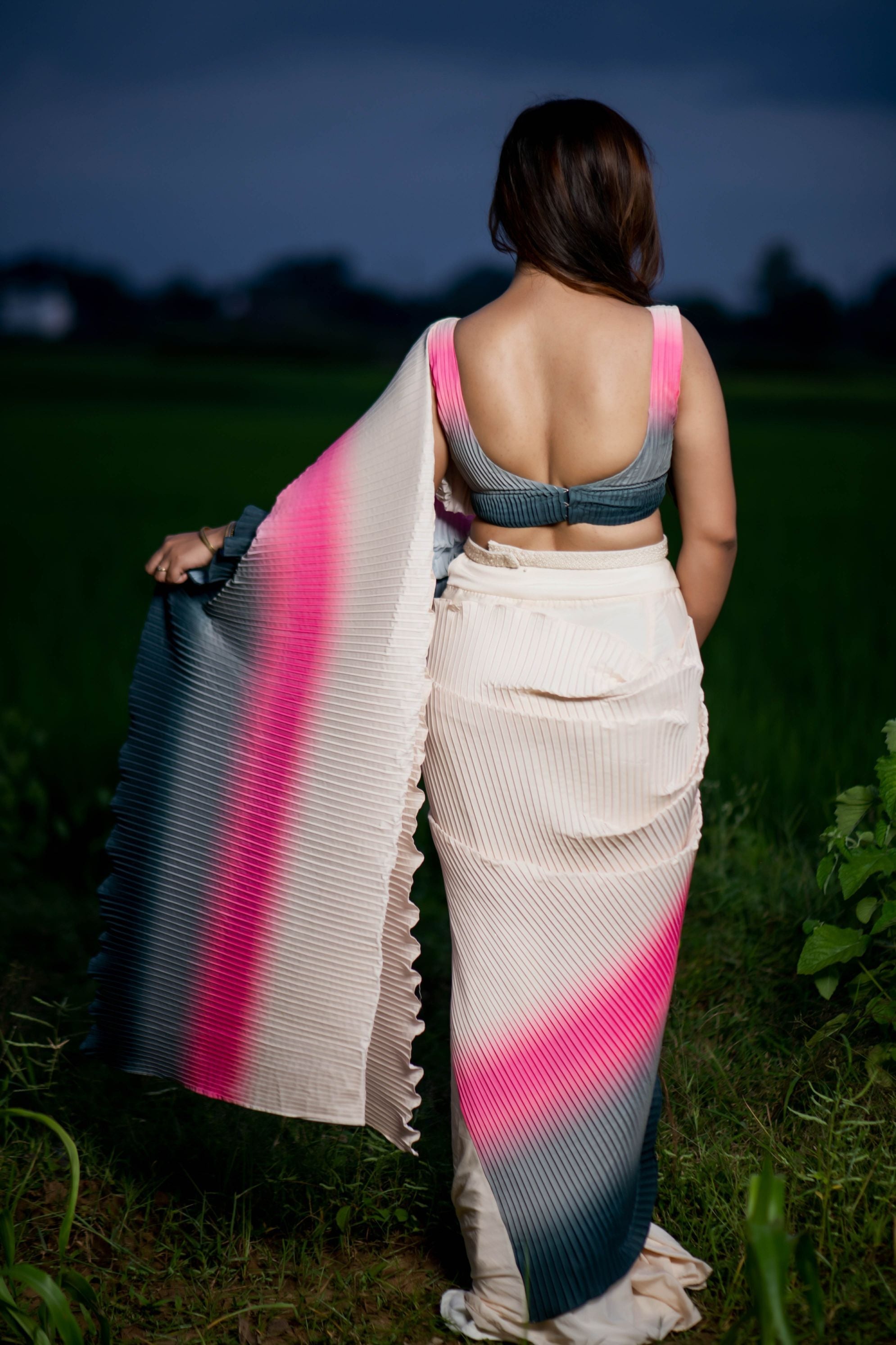 Ombre Pleated Saree with Pearl Embellished Belt