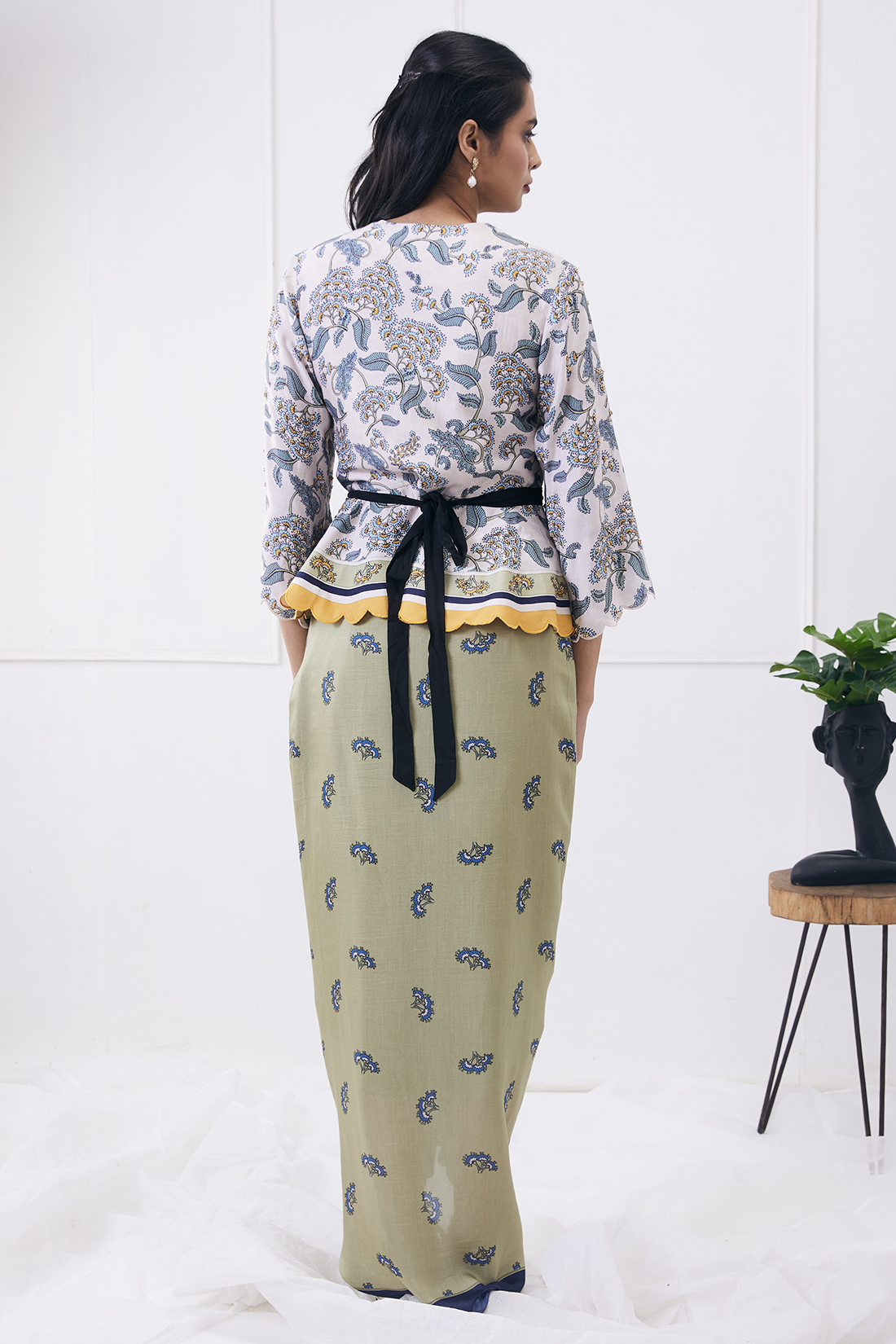 Printed Drape Skirt with Peplum Top