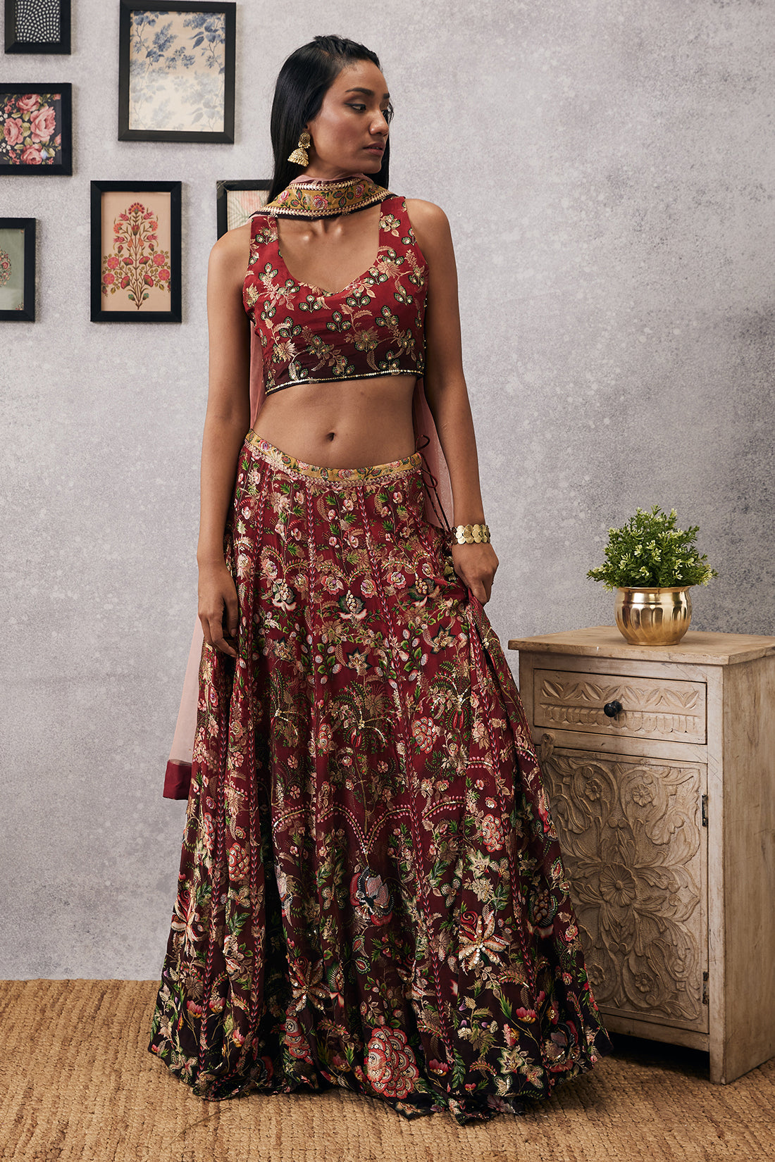 Red Embroidered Lehenga Set with Dupatta