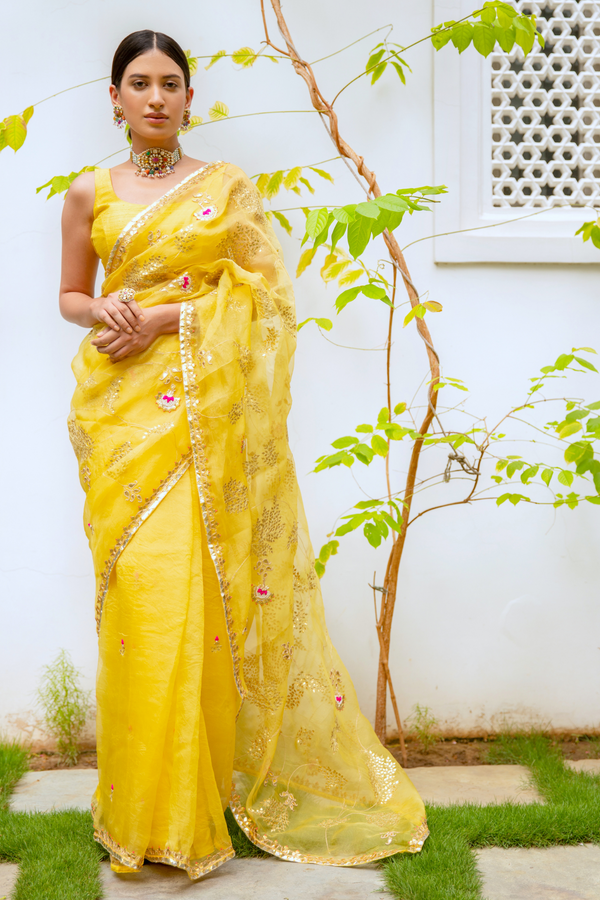 Yellow Saree in Silk organza base