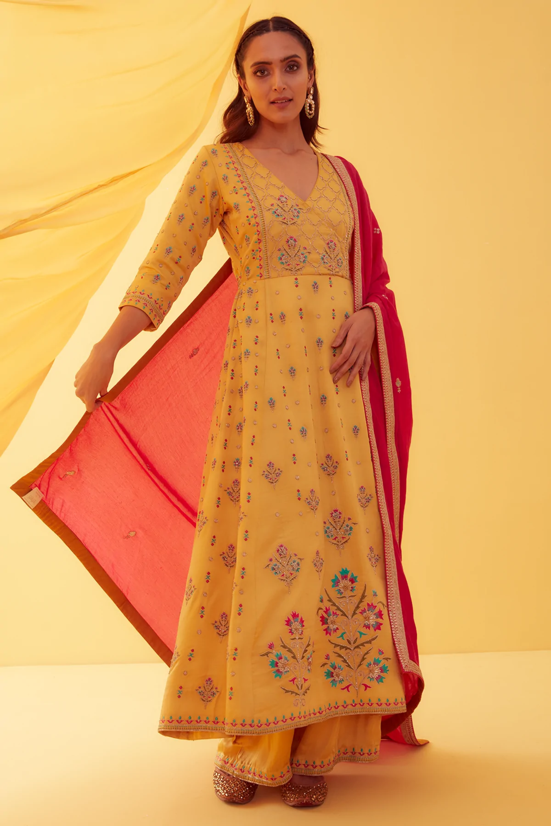 Embellished Yellow Anarkali Set 