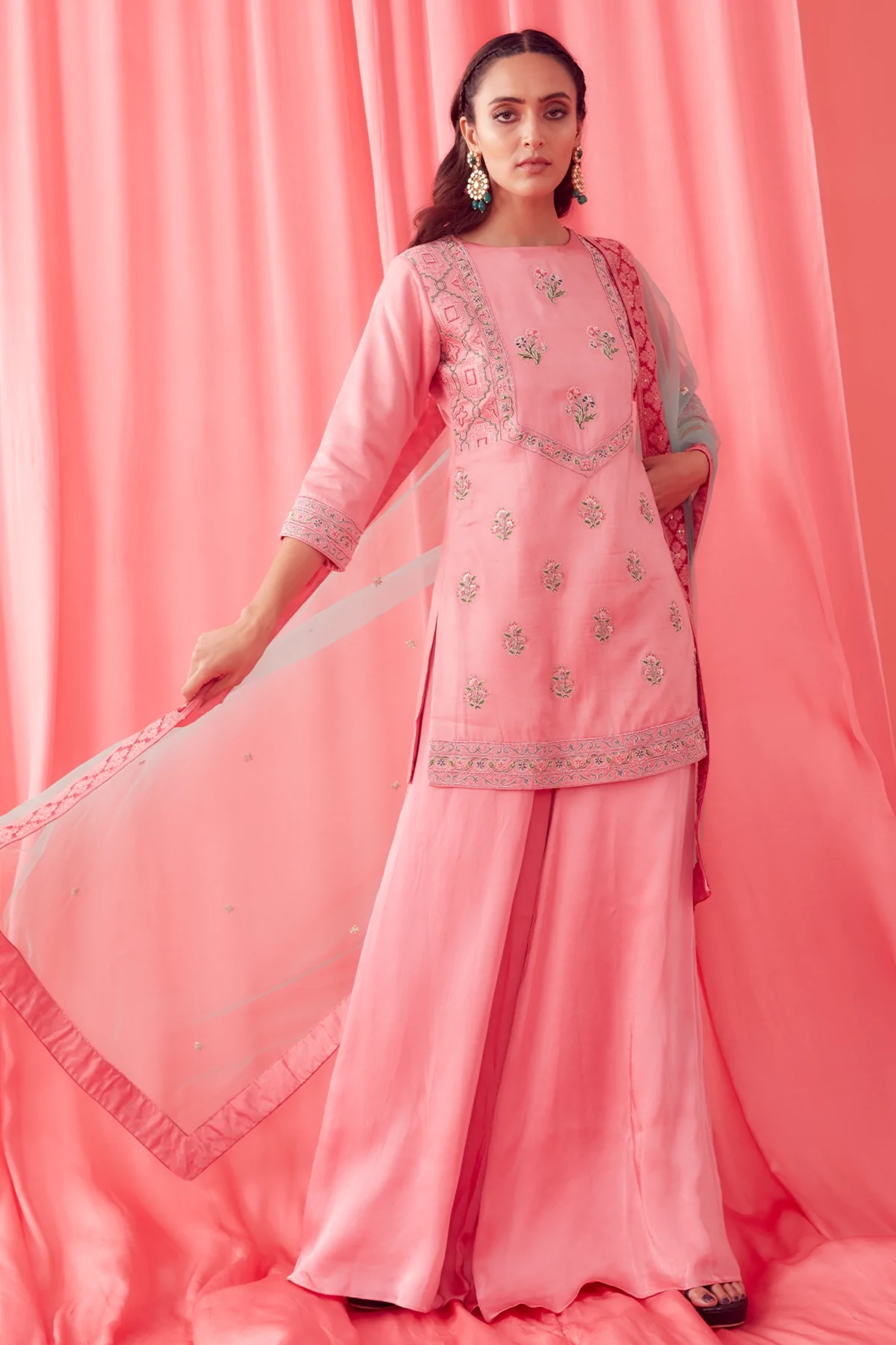 Embroidered Pink Sharara Set