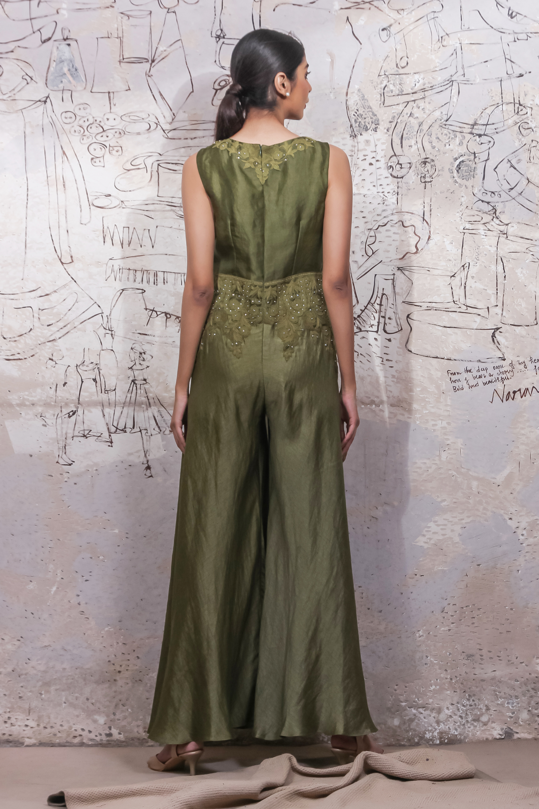 Embroidered Green Jumpsuit
