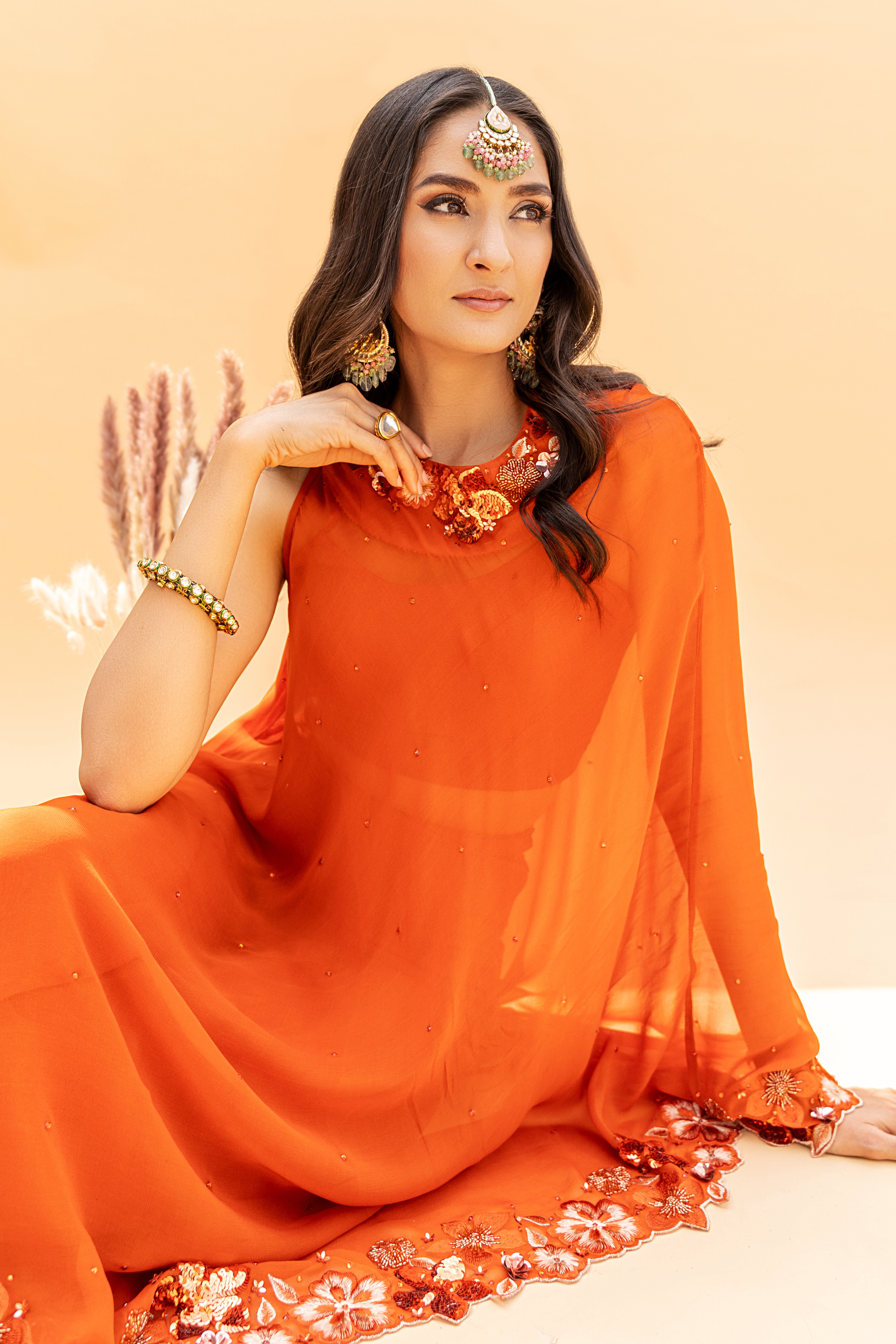 Orange Drape Sharara Set