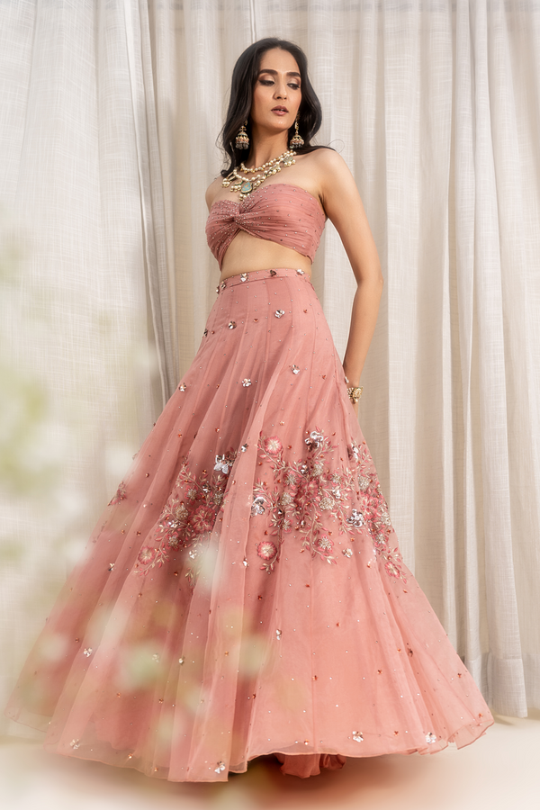 Organza Dusty Pink Lehenga with Blouse