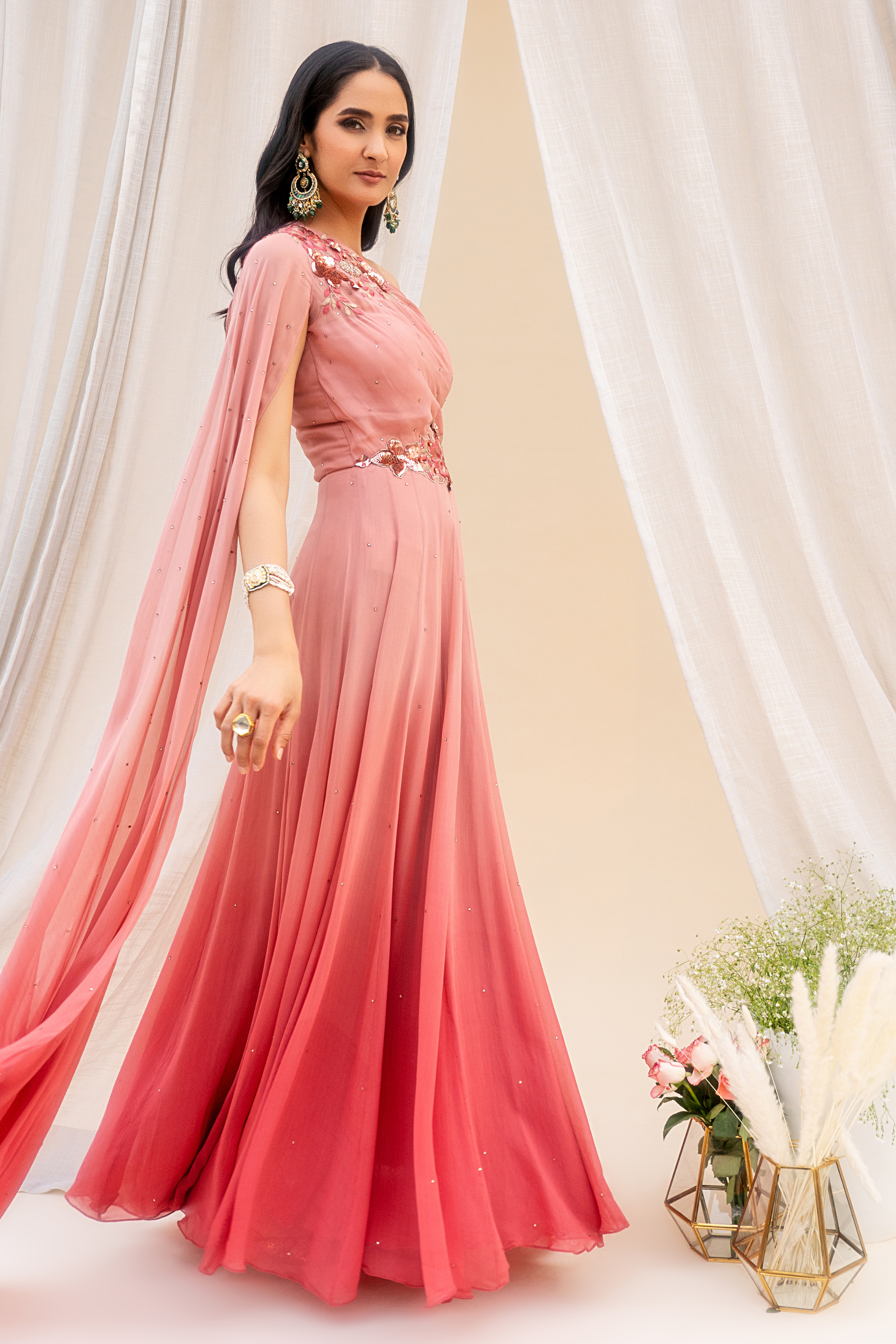 Pink Gown with Drape