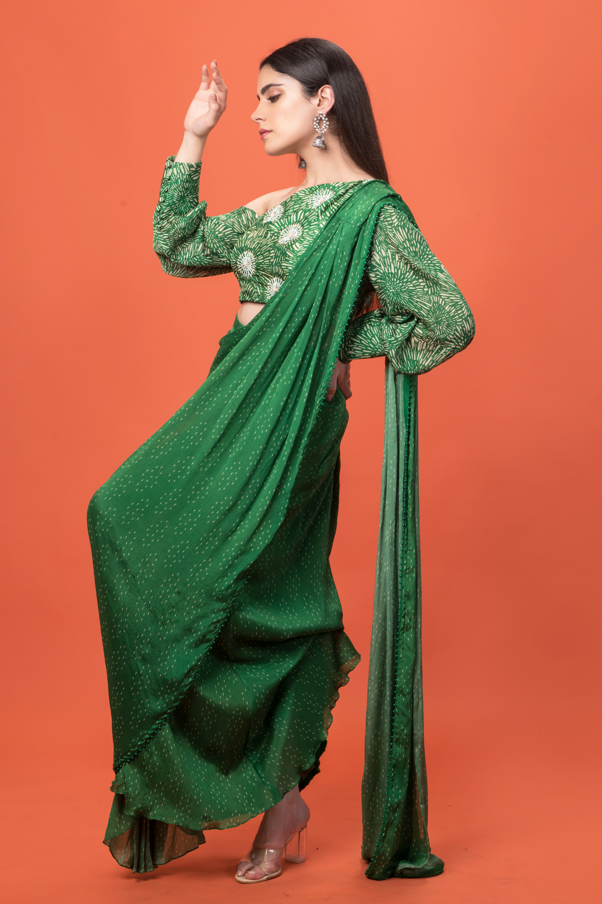 Green Printed Saree