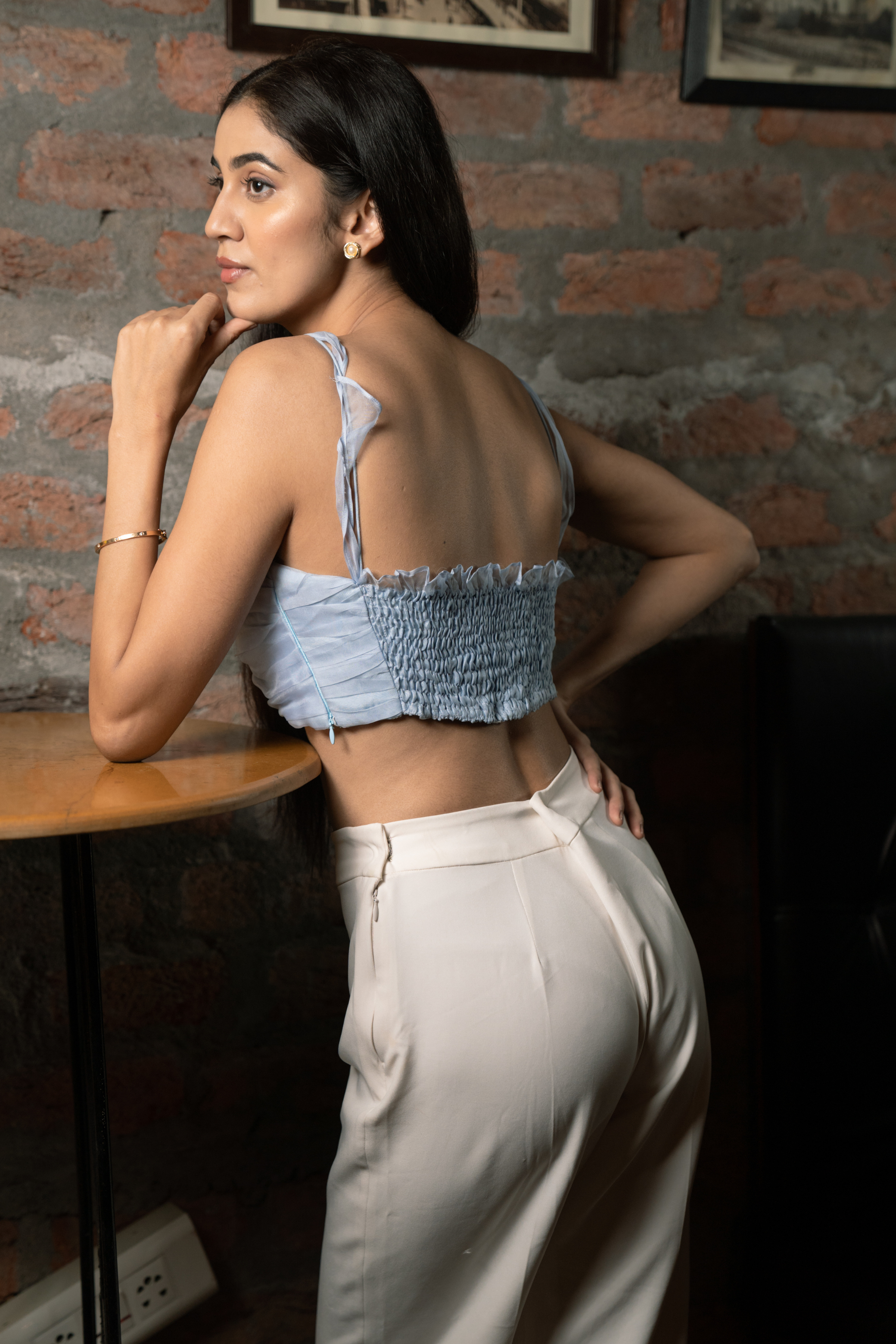 Blue Bustier and White Trouser Set