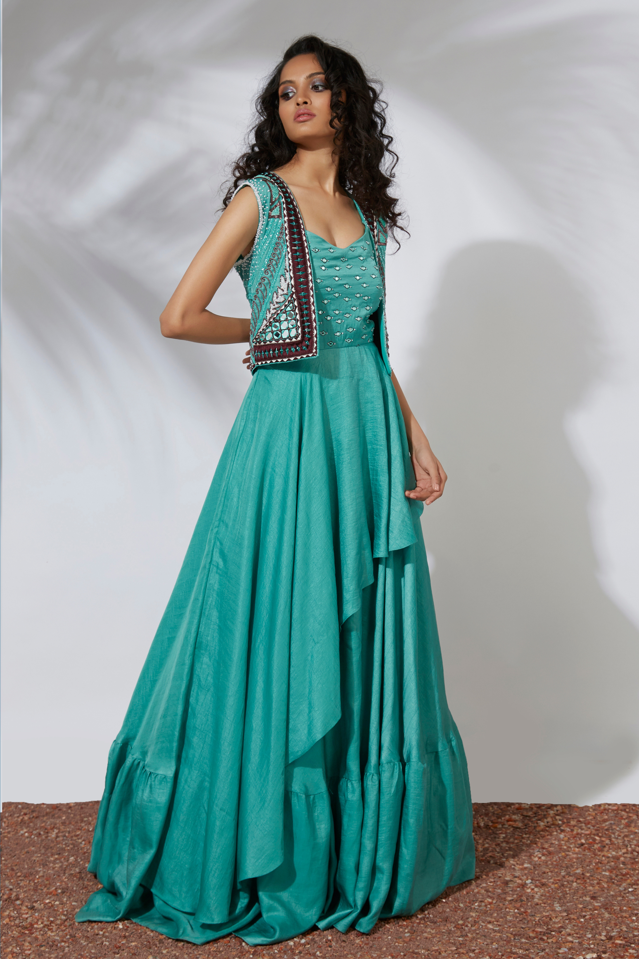 Layered Aqua Blue Gown with jacket