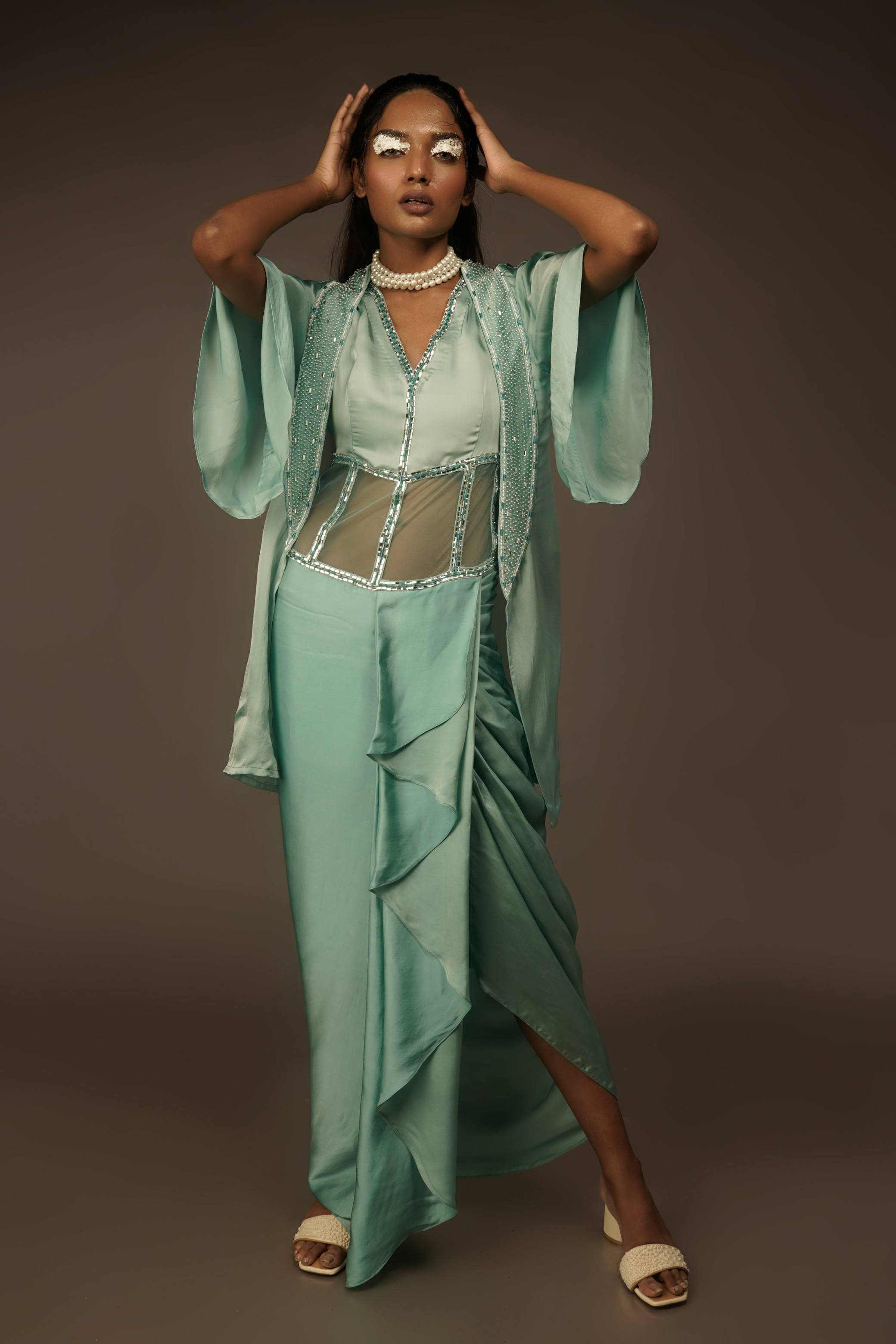 turquoise drape dress
