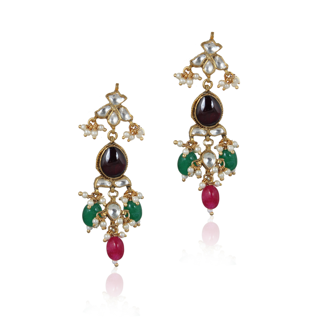 colorful stone with kundan work and tiny white pearl